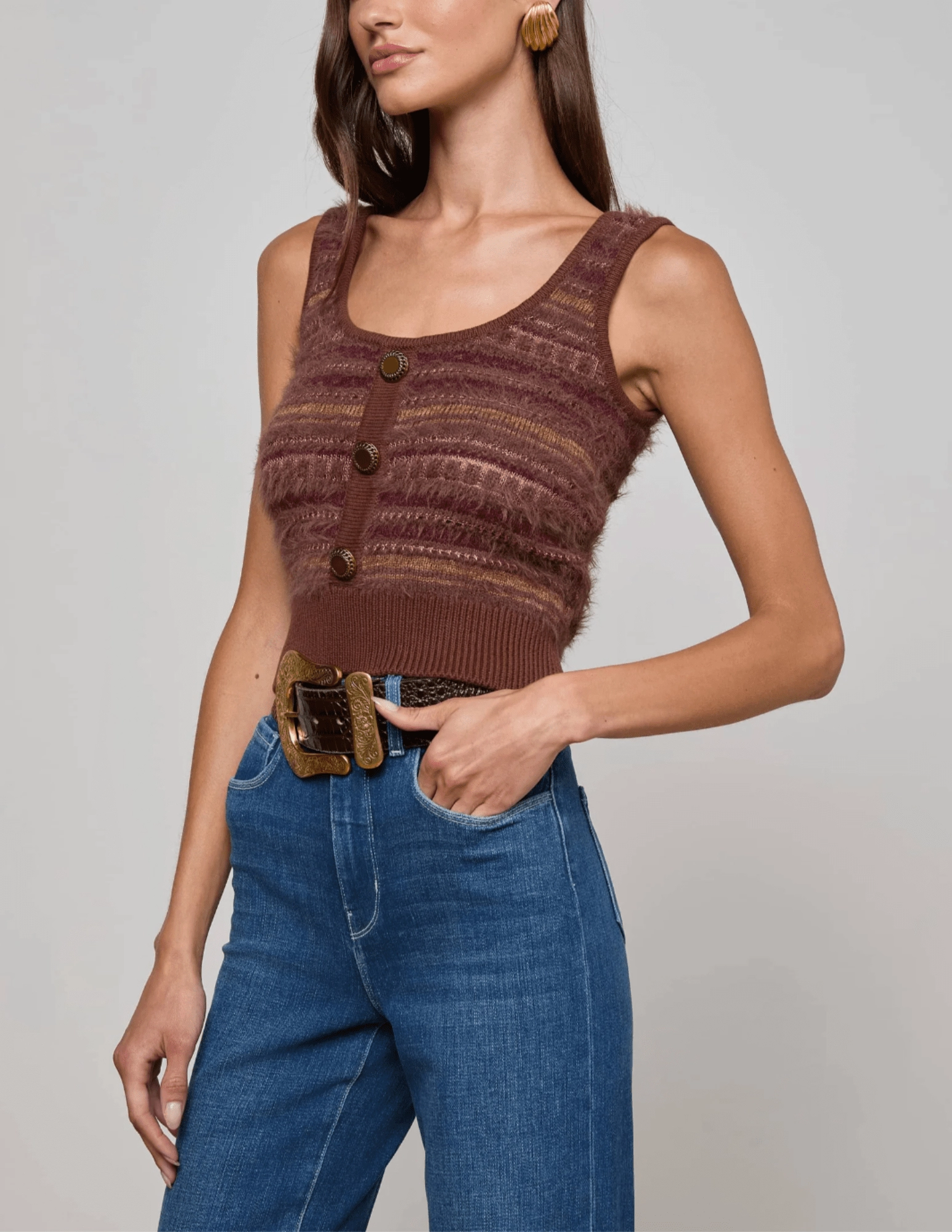 OversizedSilhouette L'AGENCE Galene Mixed Stitch Tank