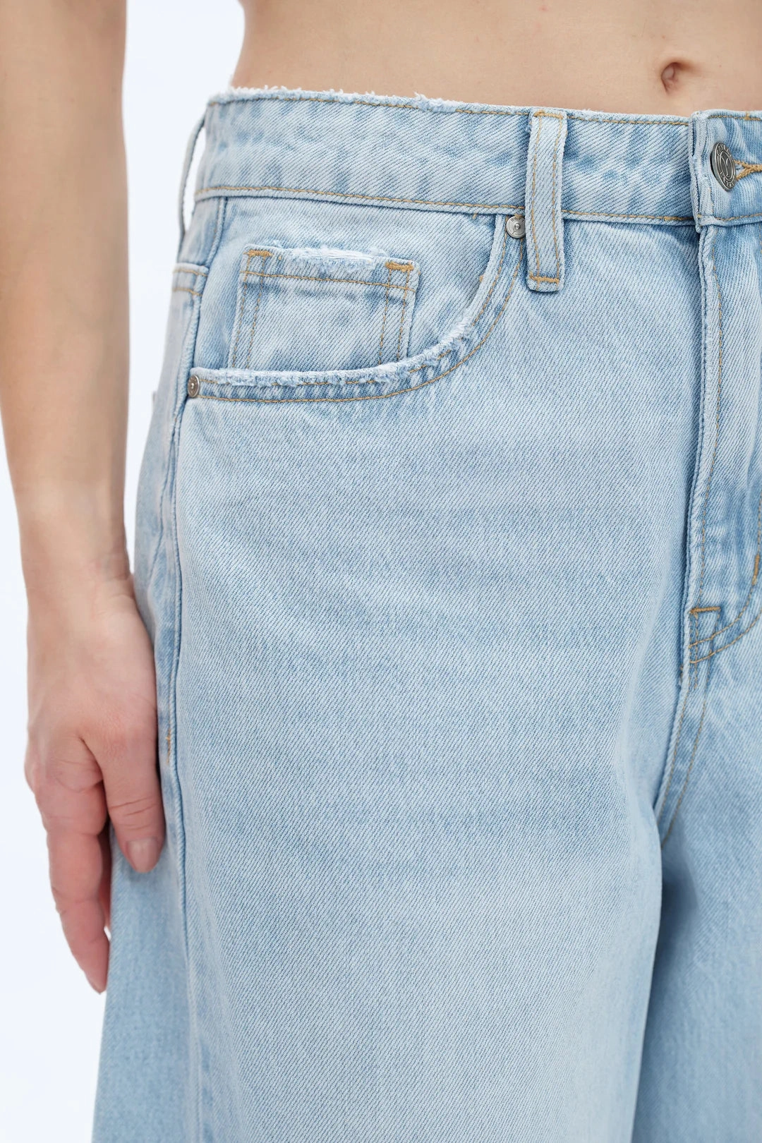 High Rise Barrel Leg Denim Jeans - Light Blue Quick Layer