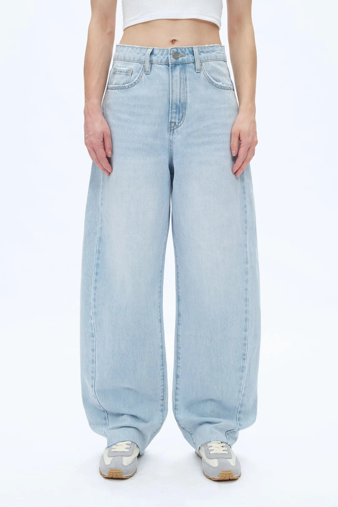 High Rise Barrel Leg Denim Jeans - Light Blue AntiPillingSurface