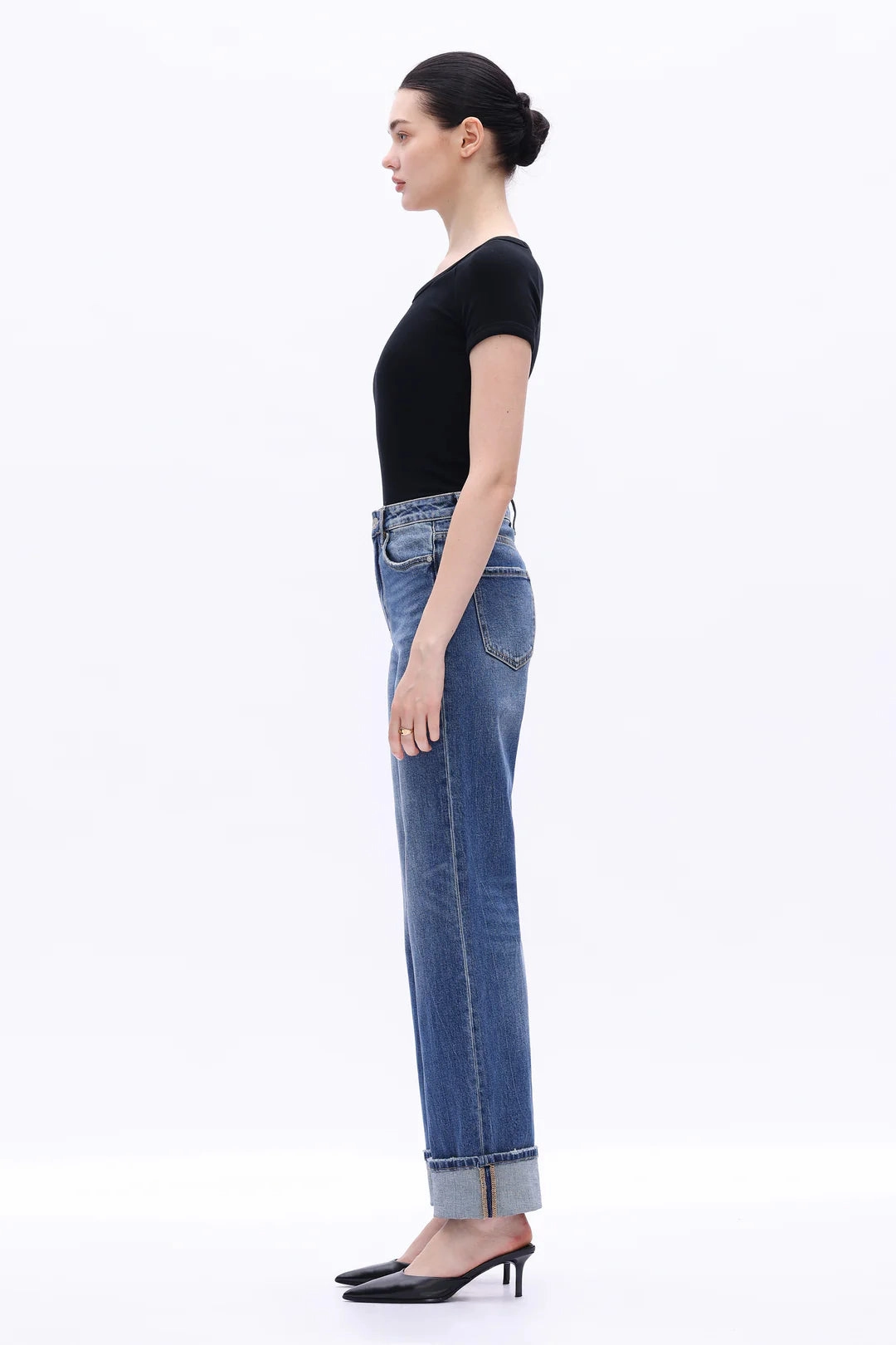 High Rise Straight Leg Jeans - Retro Dark Blue BreathableMeshInsert