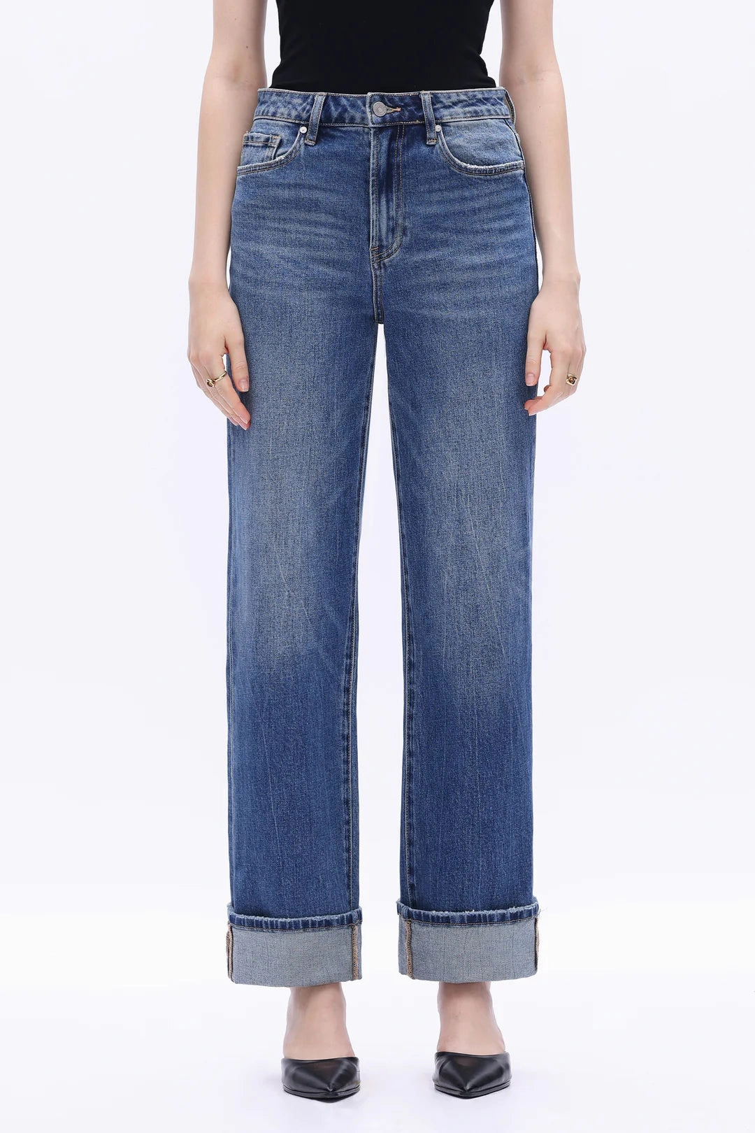 MoistureWicking Technology High Rise Straight Leg Jeans - Retro Dark Blue