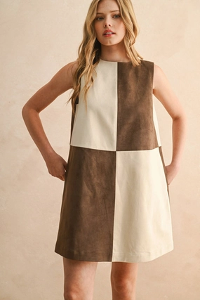 Suede Block Shift Dress Practical work-to-play piece