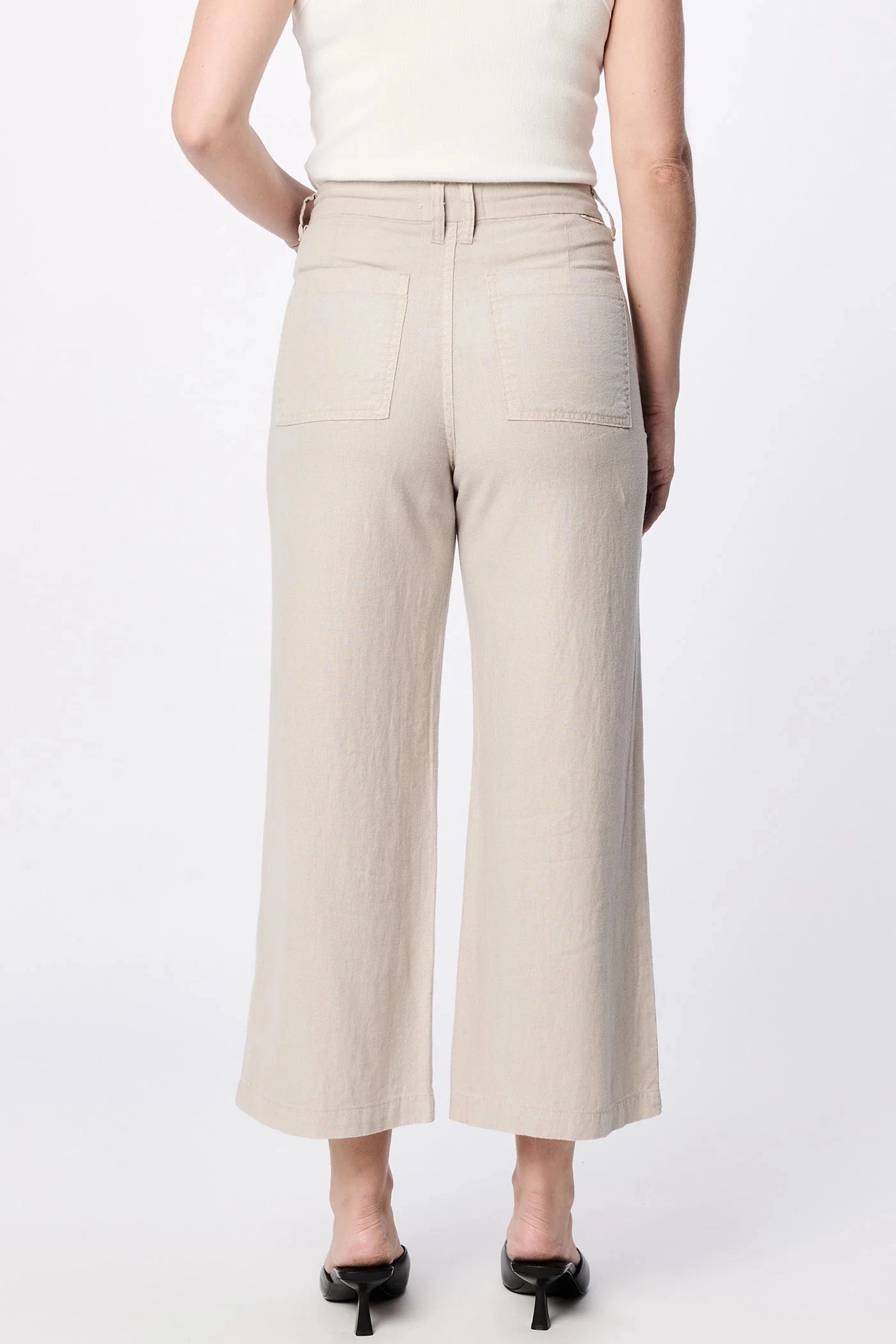 Easy Care Fabric Relaxed Fit Design Audrey Wide Leg Pants - Stone