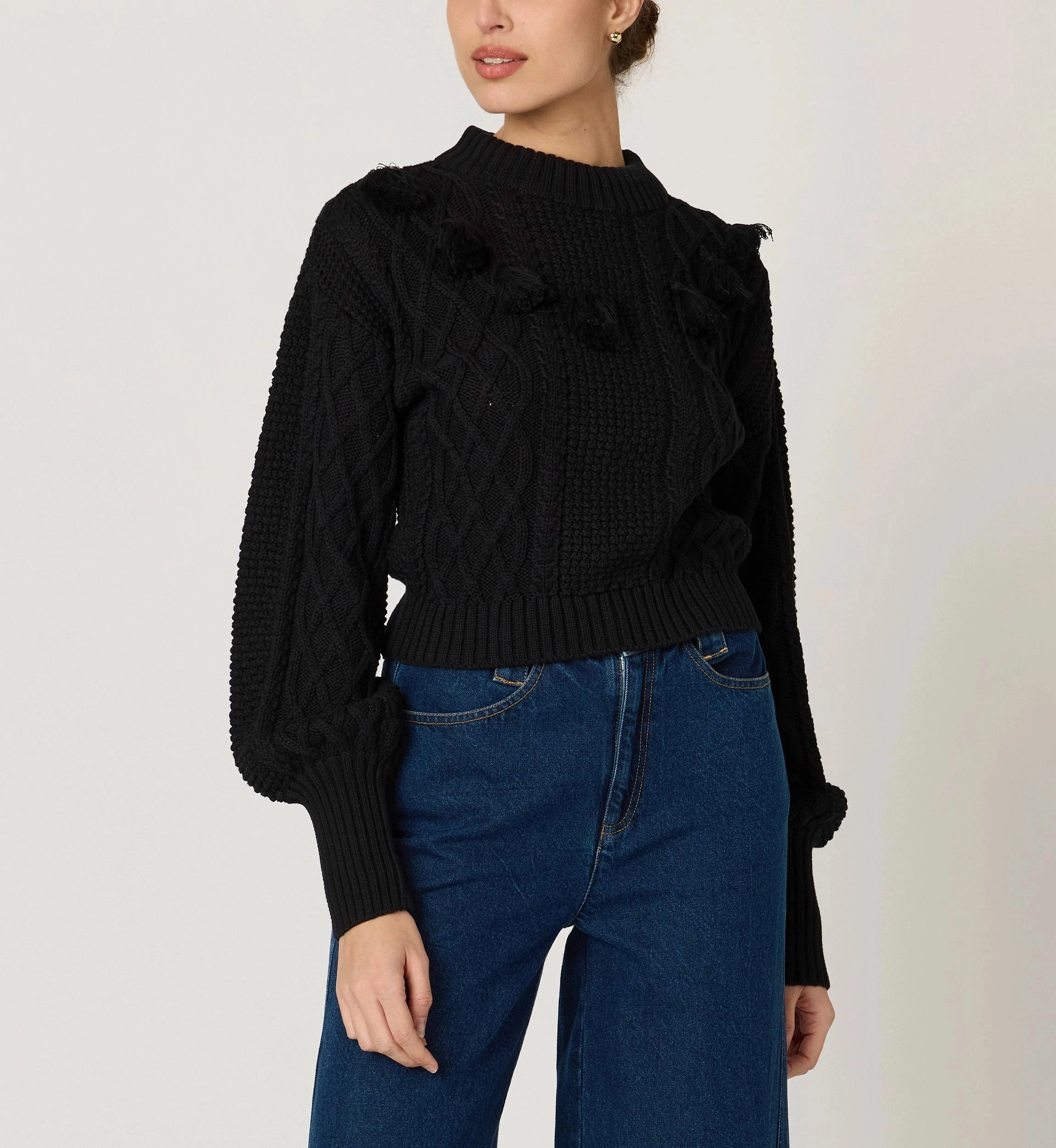 Elegant Cut Subtle Texture Weave Bettina Sweater | Black
