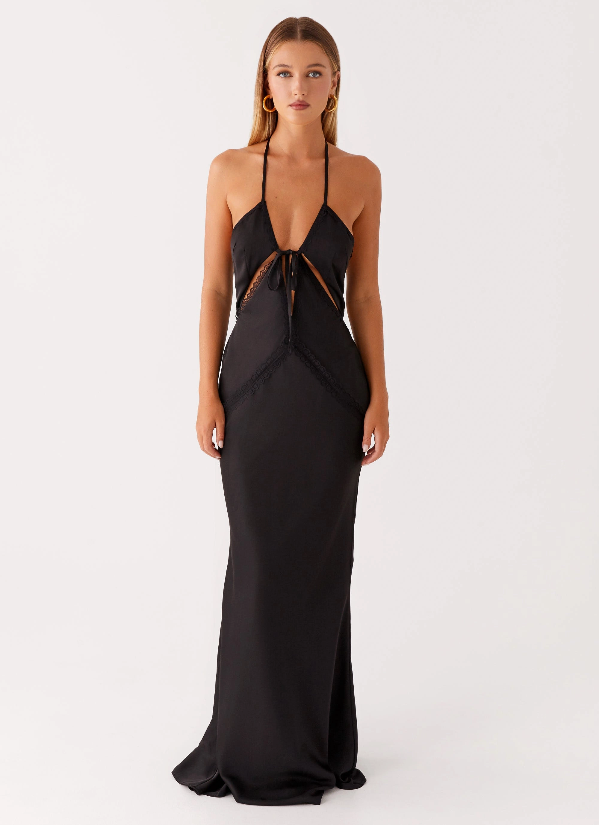 Pleated-Texture Skin Glow Highway Maxi Dress - Black