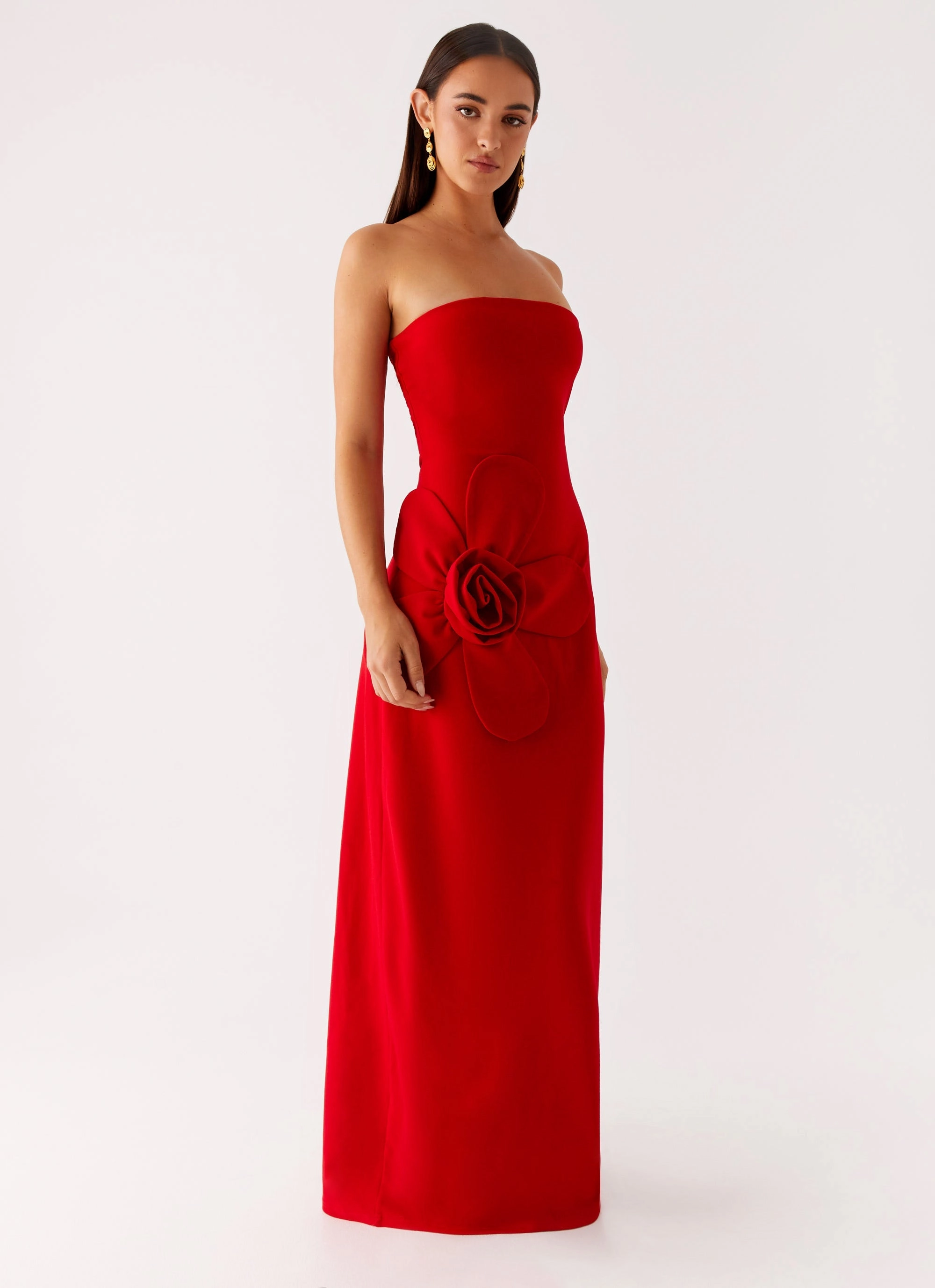 Hilton Strapless Maxi Dress - Red Confident Touch Classic Layering