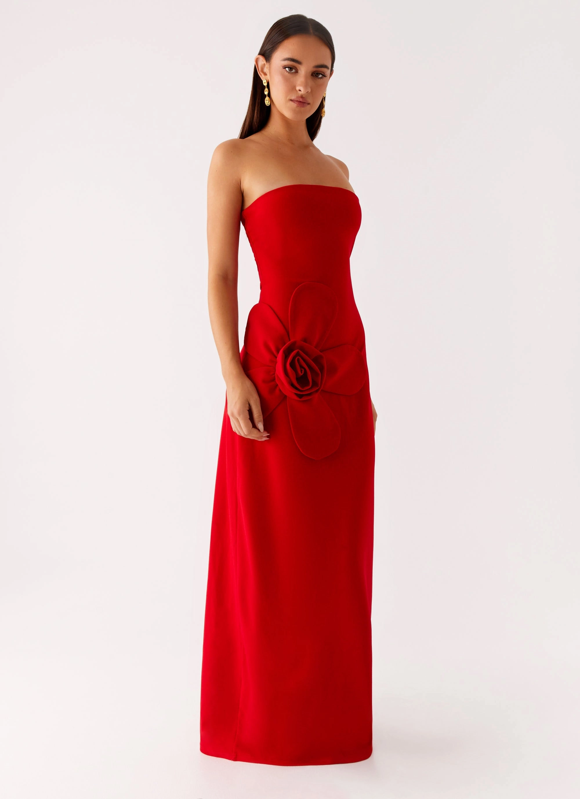 Fashionable Look Anti-Static-Finish Hilton Strapless Maxi Dress - Red