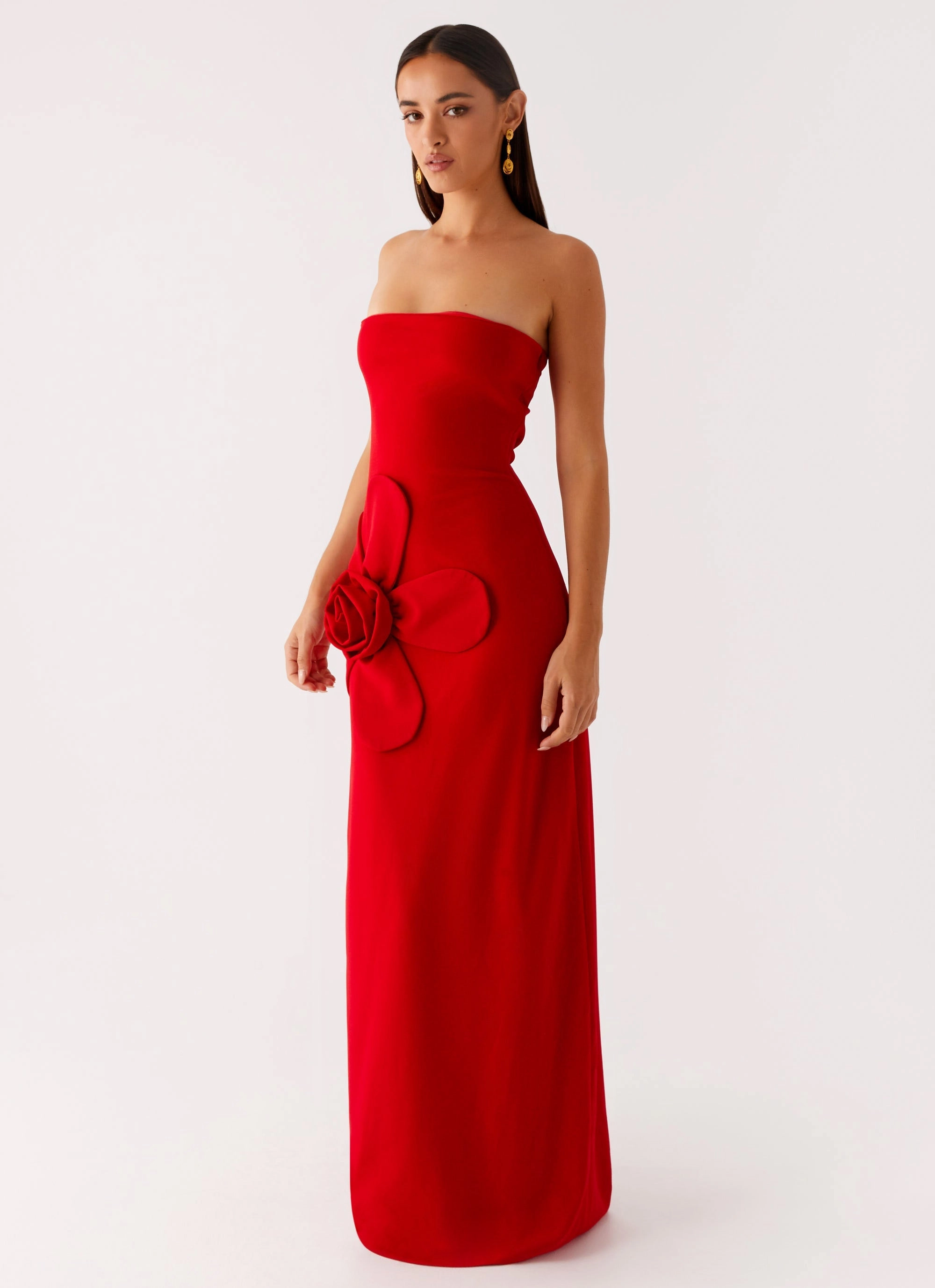 Hilton Strapless Maxi Dress - Red Smooth Lines