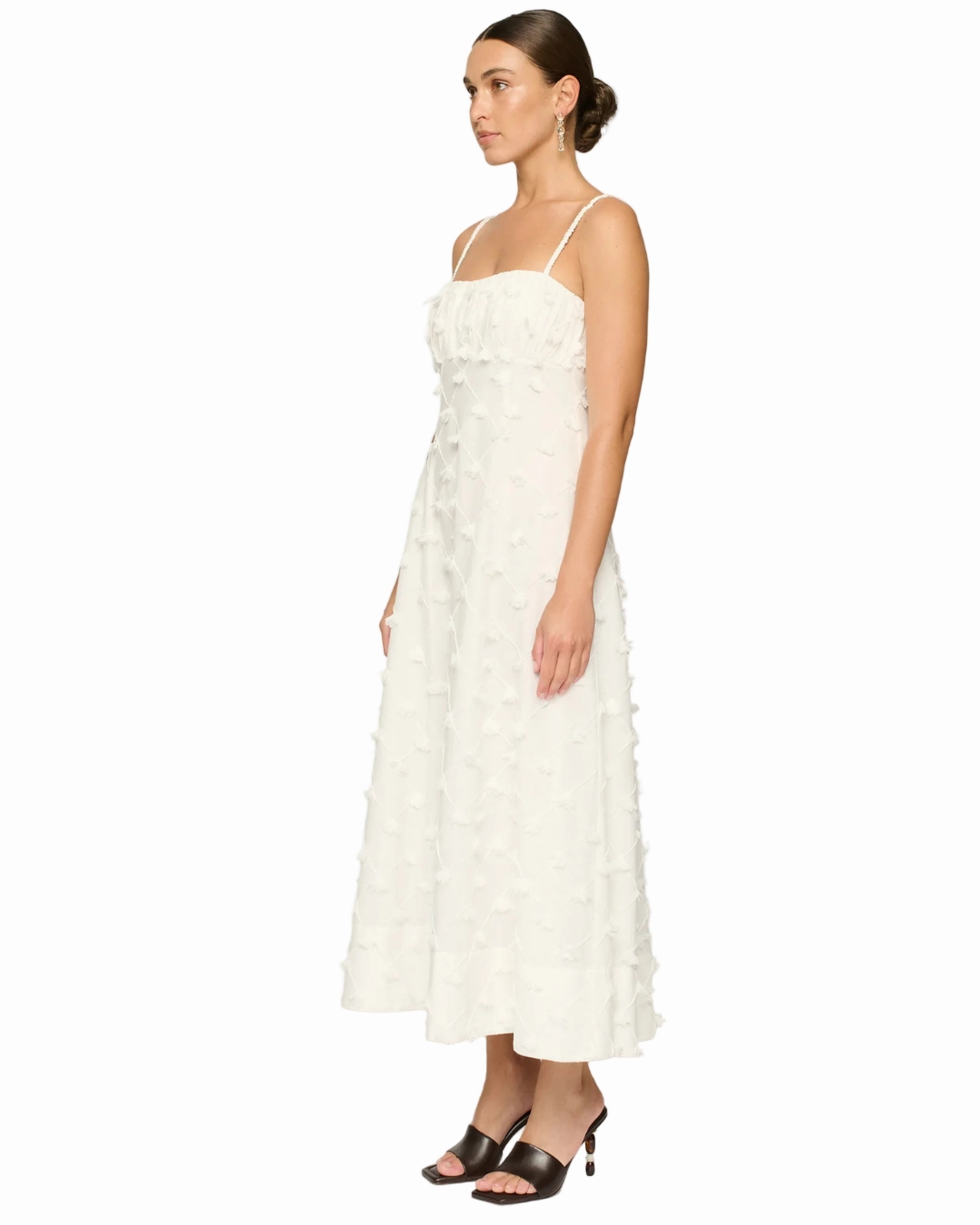High-waist Smart Texture Tahlia Dress in Off White