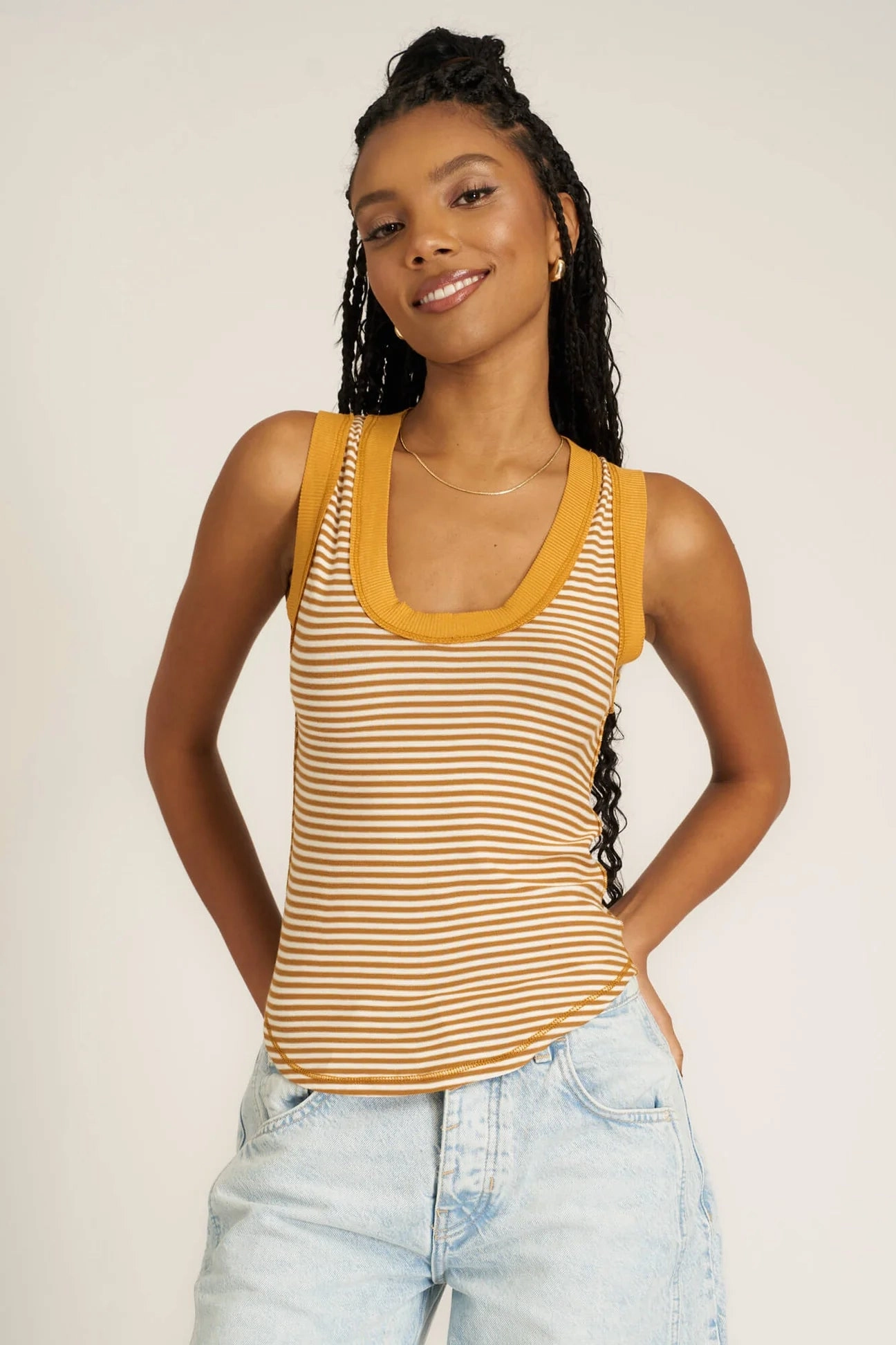 Flowing Design Non Irritating Label Hits Different Striped Tank - Gold Harvest