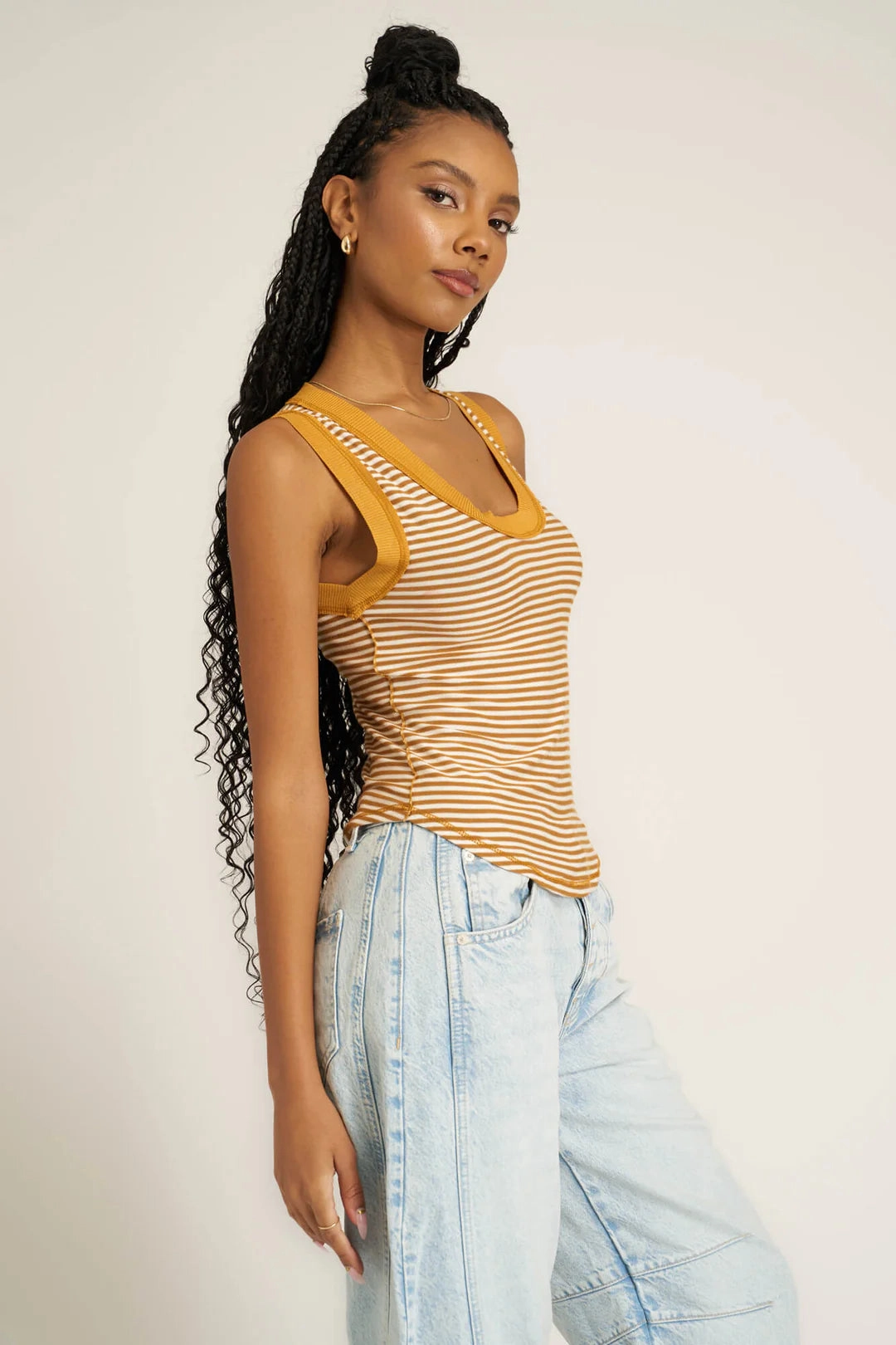 Hits Different Striped Tank - Gold Harvest Stretchable Blend MidweightJersey