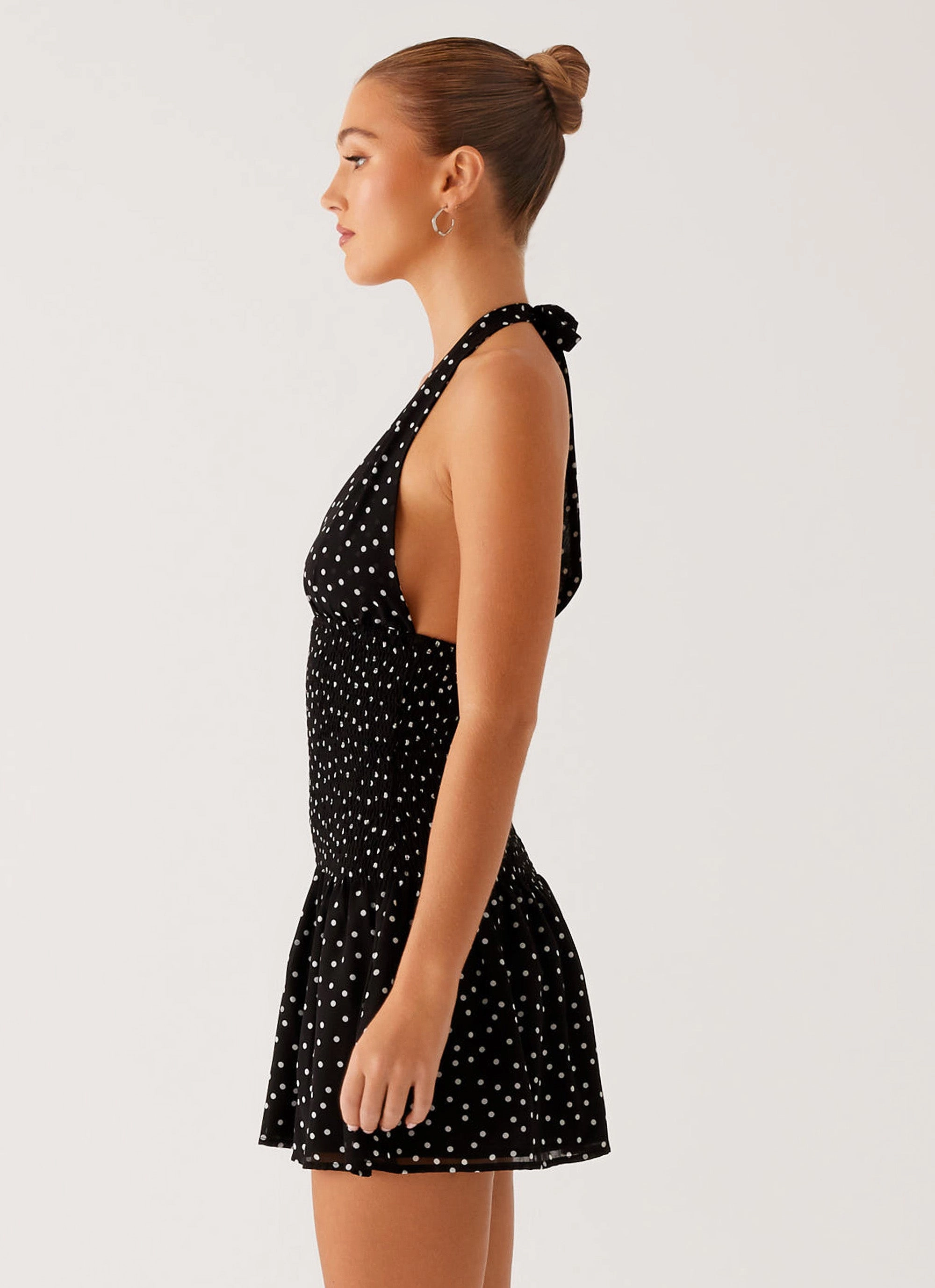 Durable-Fabric Lightweight-Comfort Holden Mini Dress - Black Polka Dot