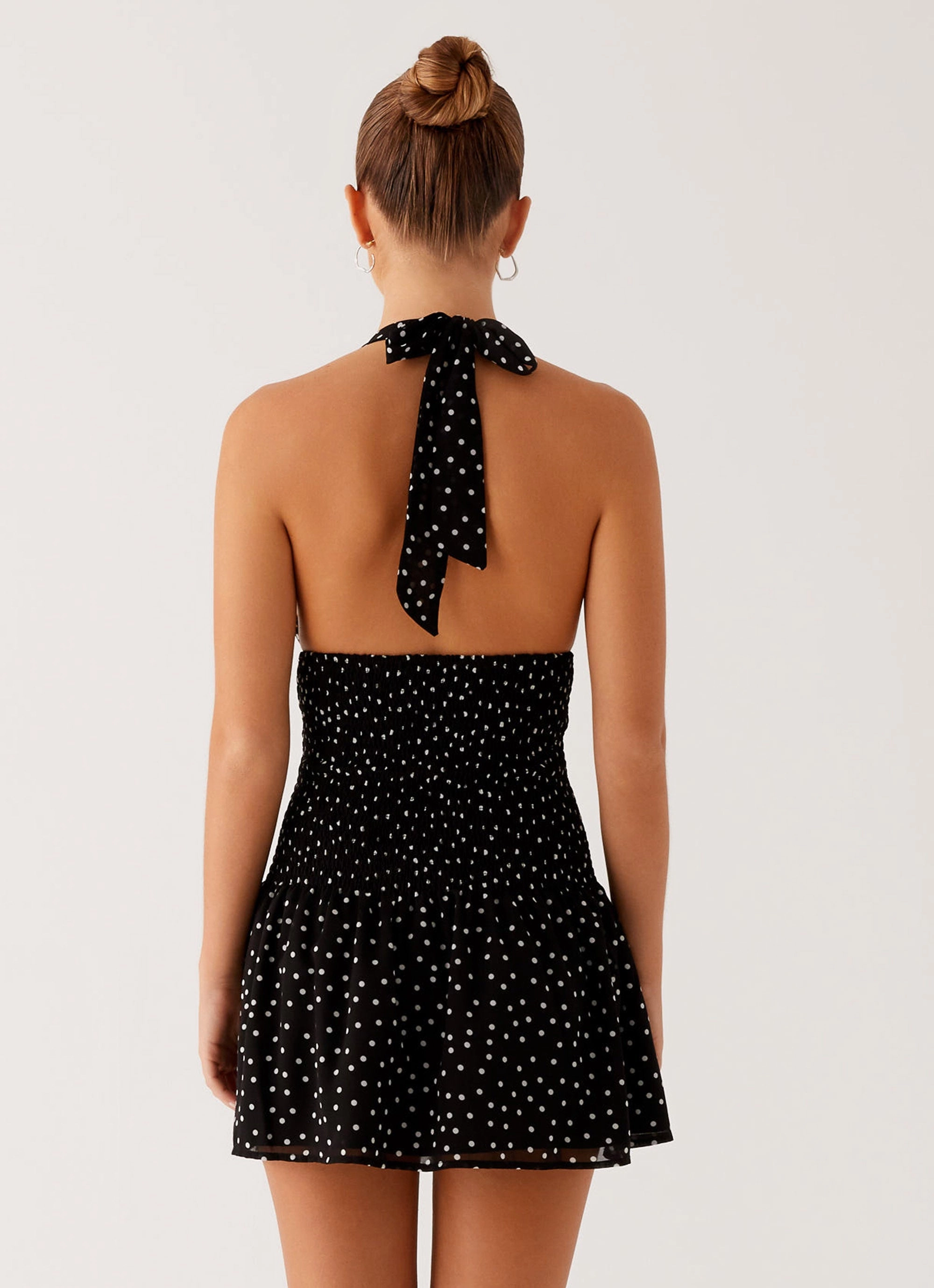 Shirred-Detail Retro Mood Holden Mini Dress - Black Polka Dot