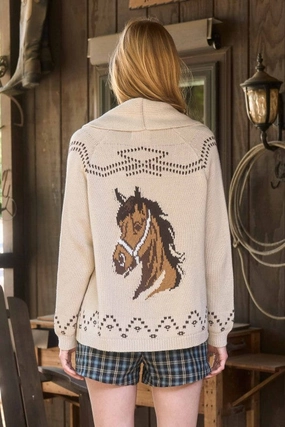 Convertible styles Cozy Texture Horse Jacquard Shawl Knit Cardigan