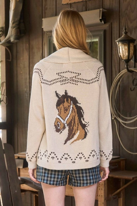 Convertible styles Cozy Texture Horse Jacquard Shawl Knit Cardigan