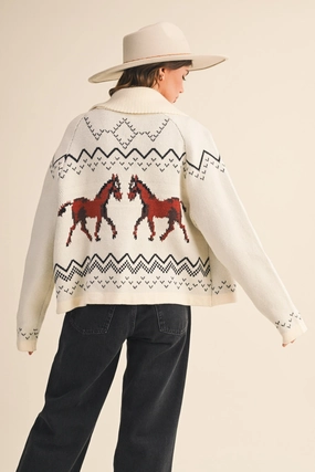 Horse Knit Cardigan Perfect Warmth Side Slit Design