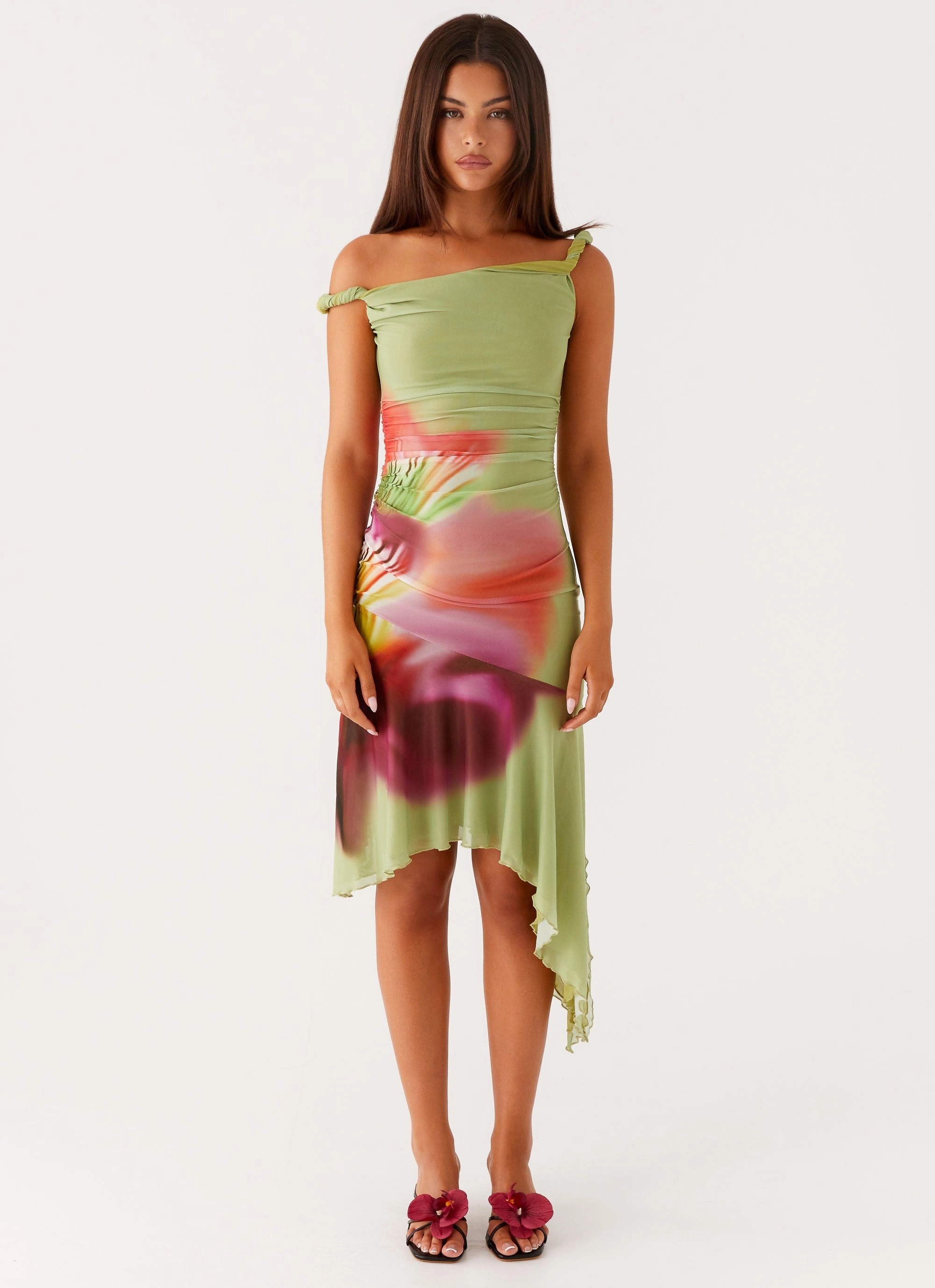 Huntah Midi Dress - Green Tropical Chilly Comfort Wear