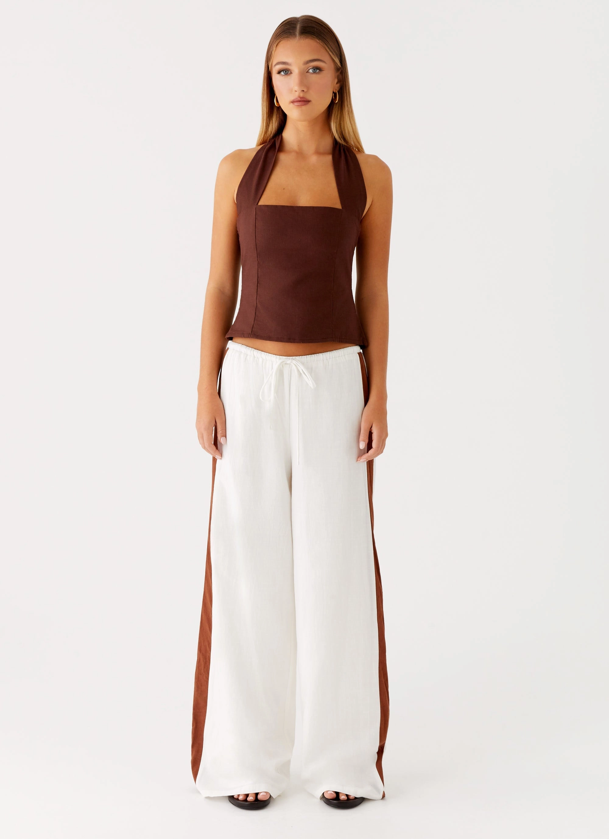 Sunflare Linen Halter Top - Chocolate Versatile Layering Piece