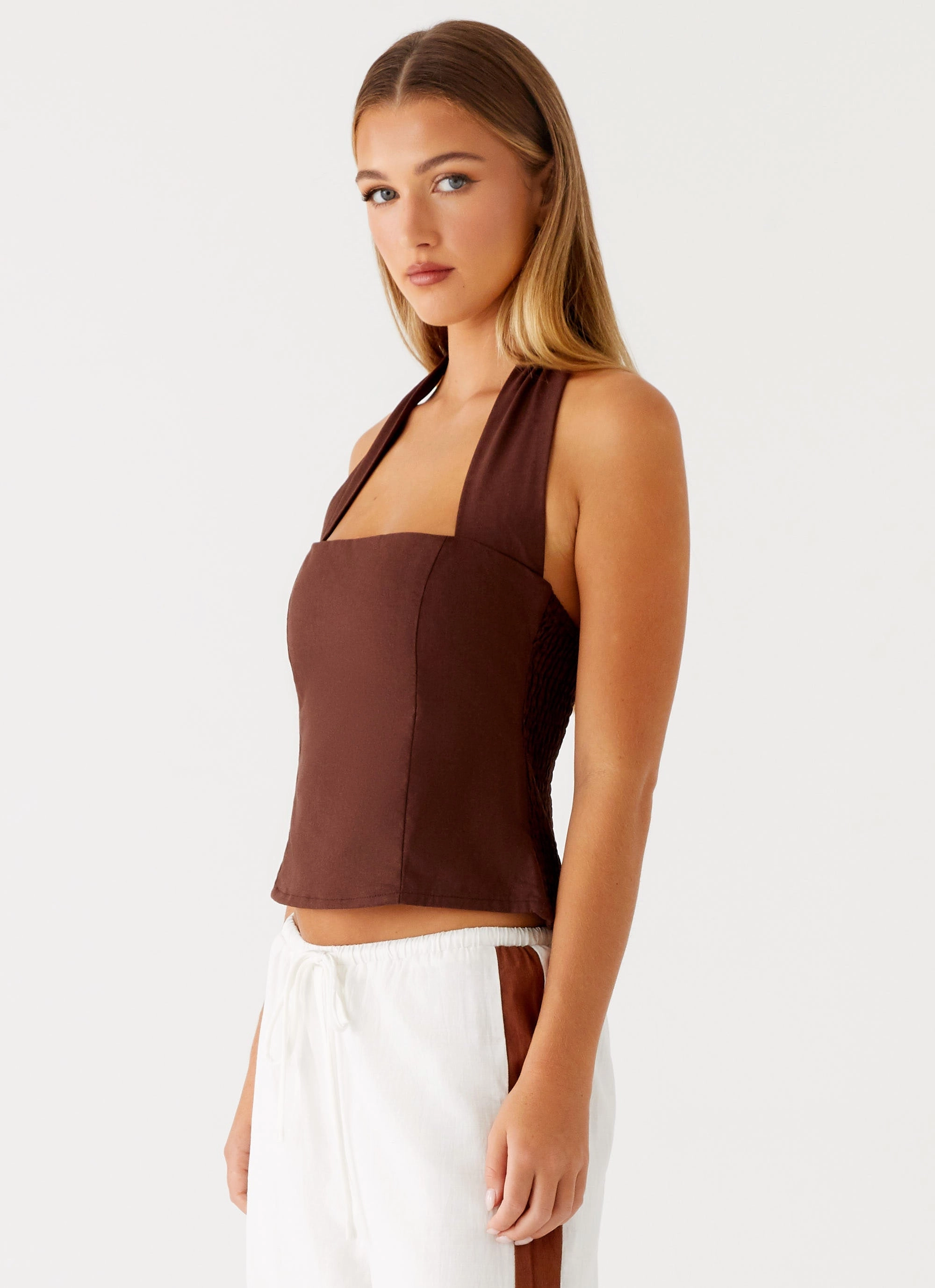 Sunflare Linen Halter Top - Chocolate TaglessCollars Classic Polo