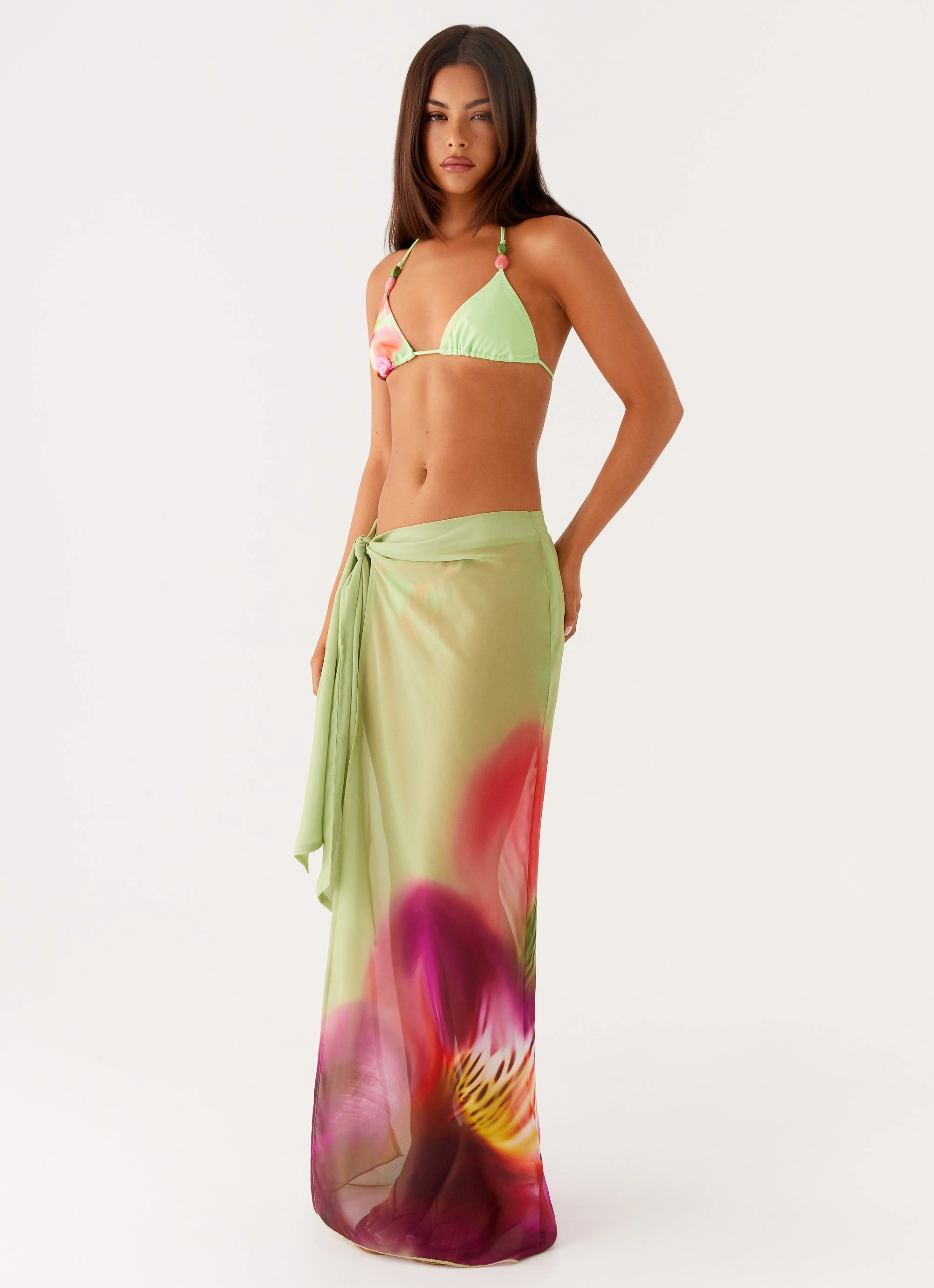 Holiday Adventure Bonded Seam Technology Low Tide Sarong Maxi Skirt - Green Tropical