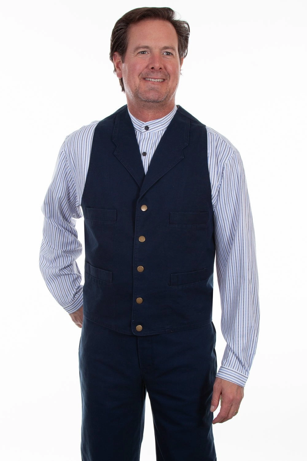 Scully Mens Navy 100% Cotton Notched Lapels Vest Anti Pilling Surface DoubleLayeredEdges