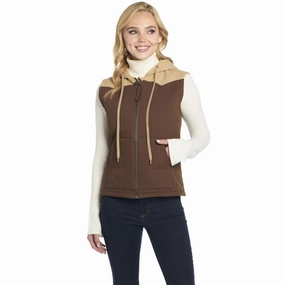 Rubberized Trims Cripple Creek Womens Two-Toned Hooded CCP English Walnut 100% Cotton Vest