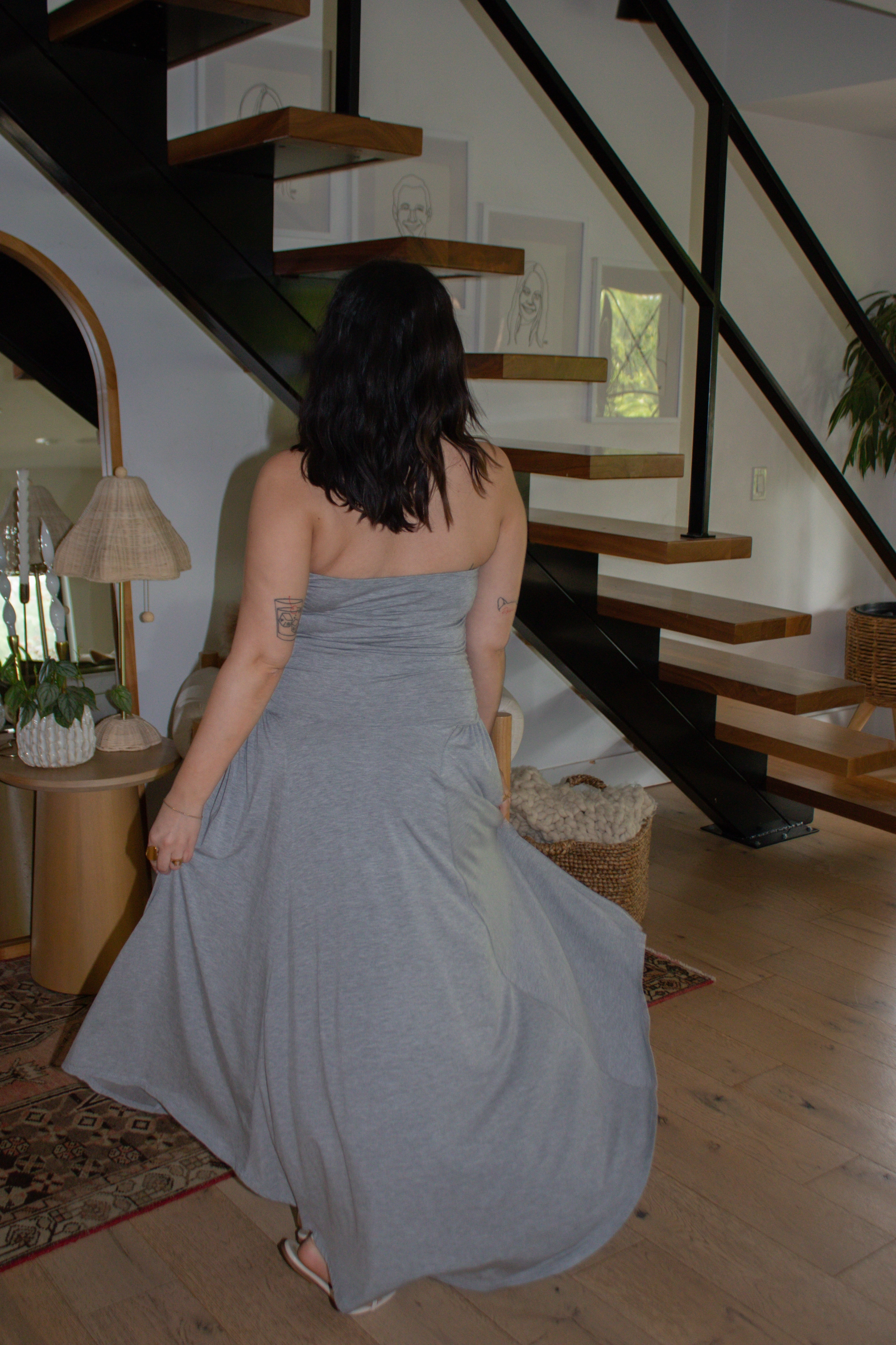 RollUpCuff DurableCollarStays Goddess Strapless Maxi Dress - Heather Grey