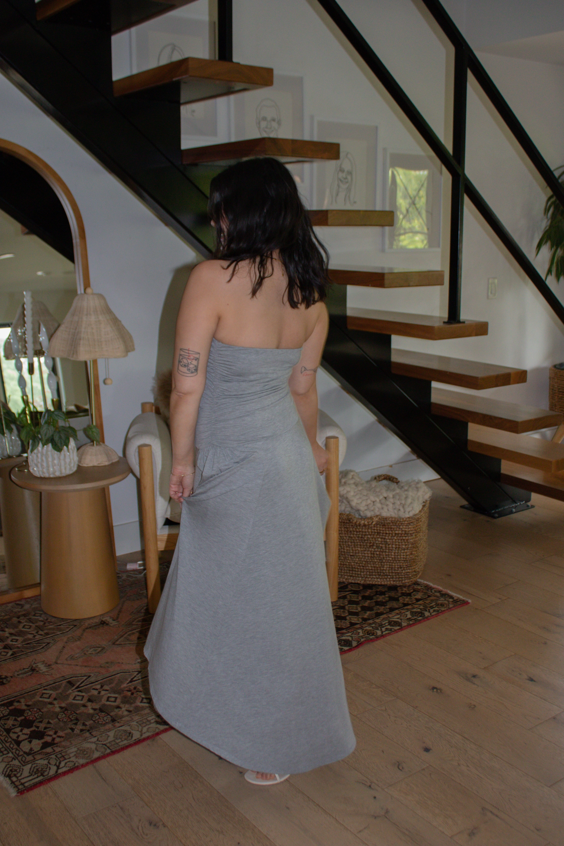 Elasticated Trim Goddess Strapless Maxi Dress - Heather Grey