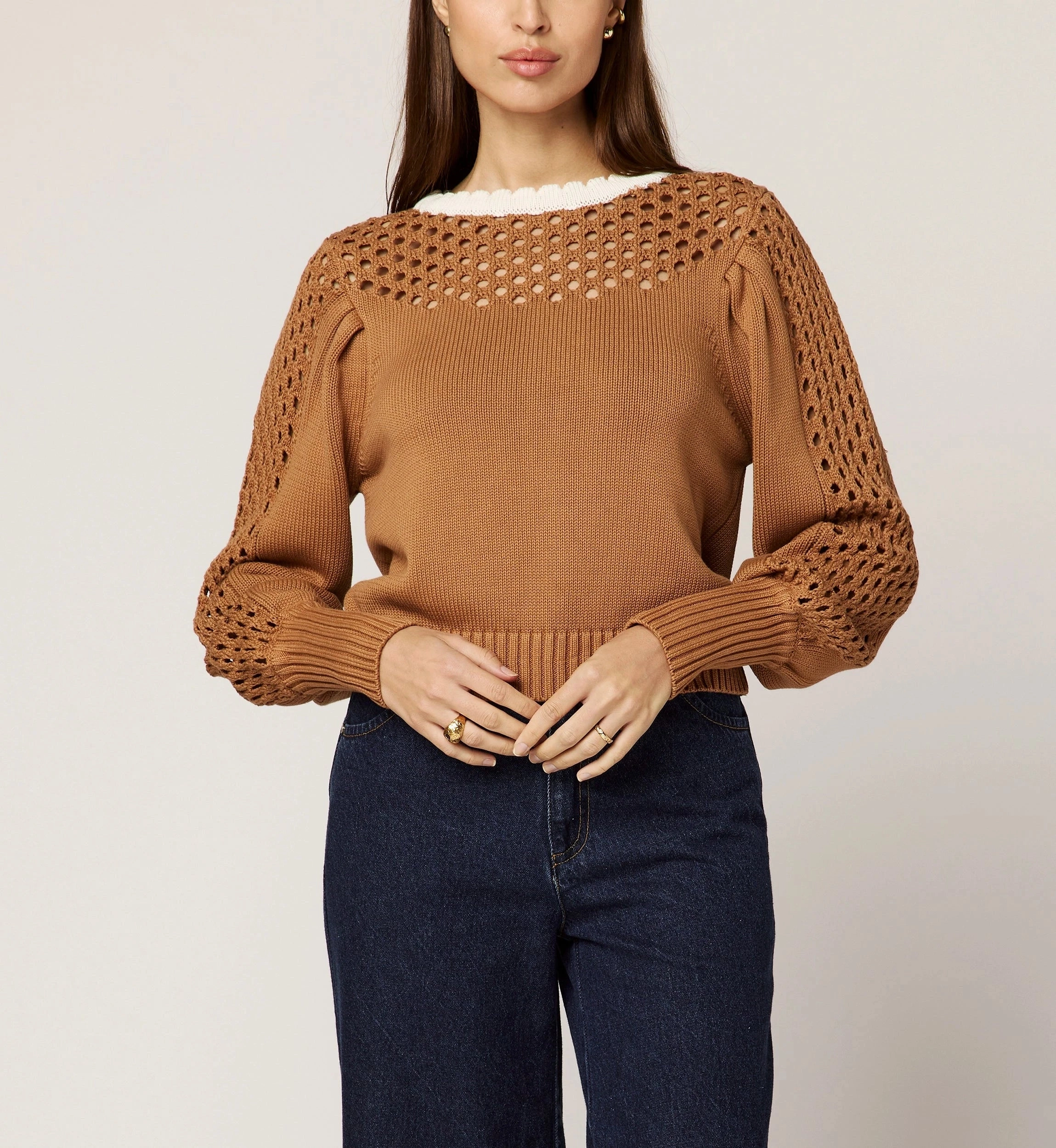 Tapered Side Panels Anwen Sweater | Brown/Ivory