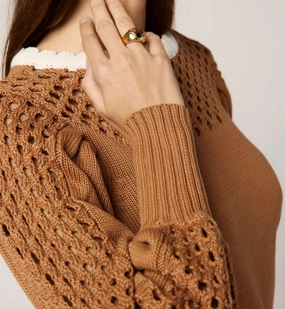 Elegant Cardigan Anwen Sweater | Brown/Ivory