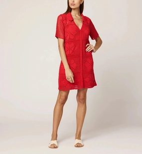 Ileanna Crochet Mini Dress | Poppy Red Layered Neckline Details