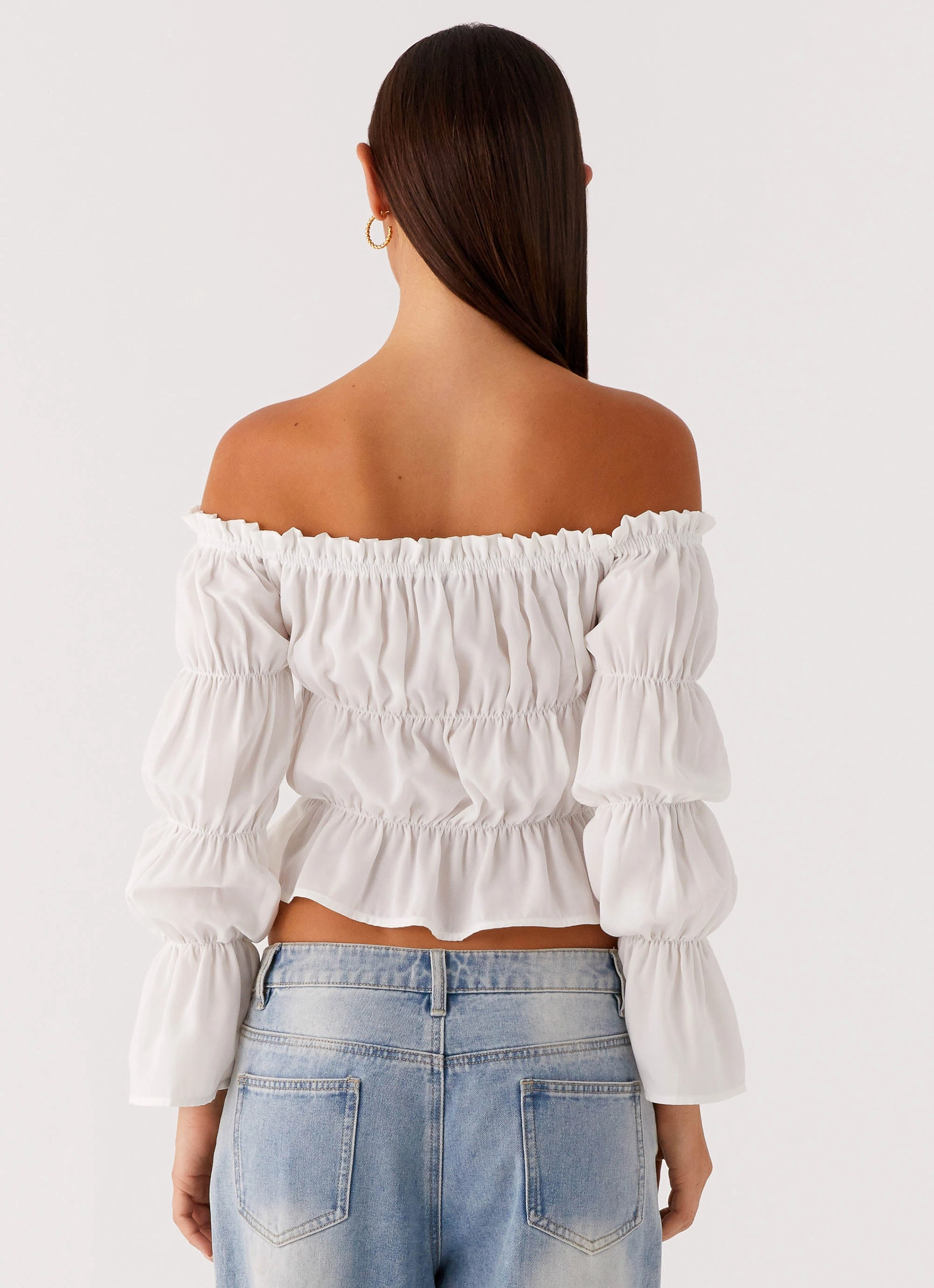 DurableDoubleLayeredHem ColorfastMaterial Imara Ruched Long Sleeve Top - Ivory