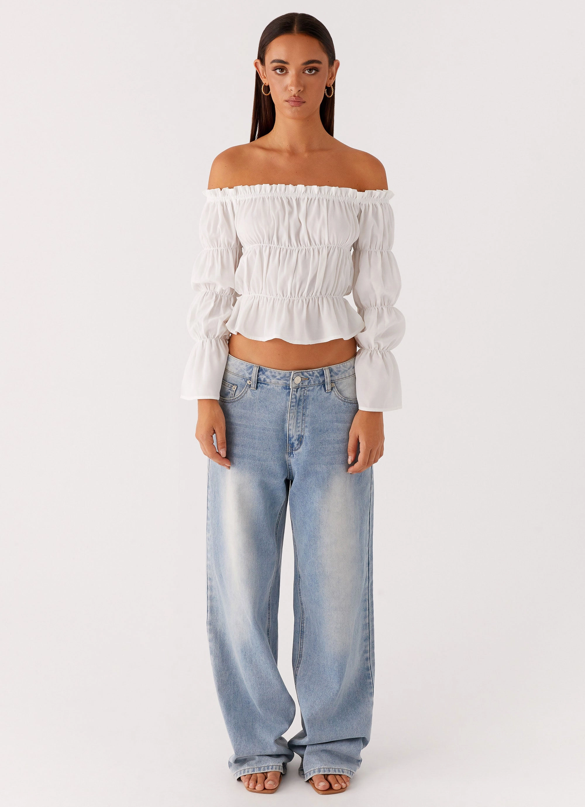 Low Impact Manufacturing Chic Look Imara Ruched Long Sleeve Top - Ivory