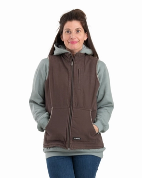 Berne Tuscan 100% Cotton Ladies Canyon Sherpa Lined Vest Double Layered Hood