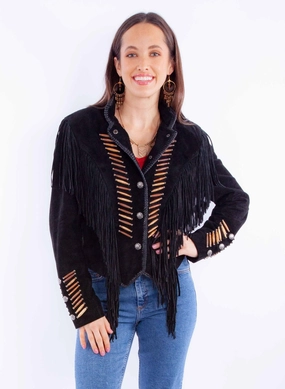 Lightweight Warmth Core Scully Womens Whip Stitch Fringe Black Leather Leather Jacket
