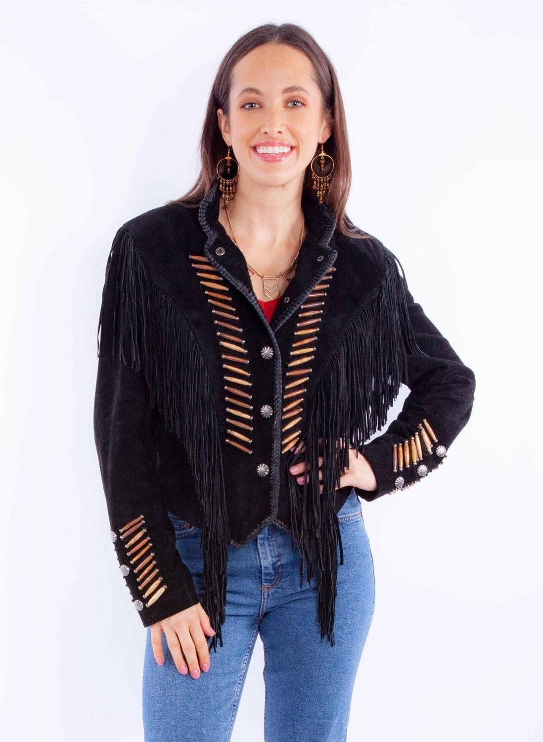 Transitional Look Multi Purpose Layer Scully Womens Whip Stitch Fringe Black Leather Leather Jacket