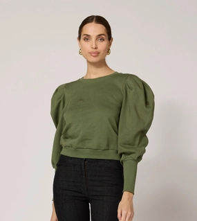 Indi Sweatshirt | Army Green Moisture Wicking Fabric