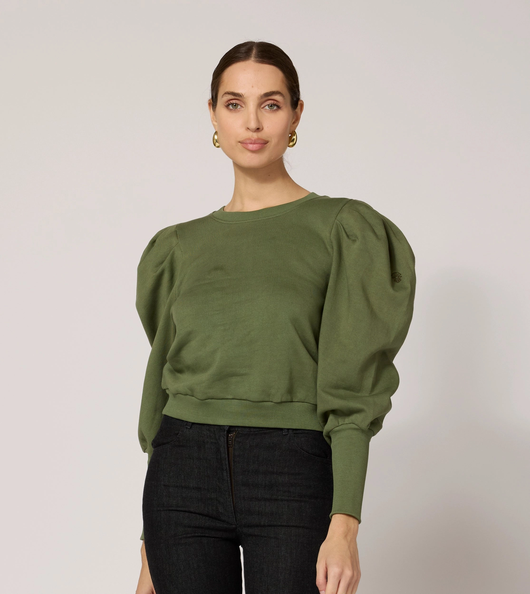 Indi Sweatshirt | Army Green Moisture Wicking Fabric