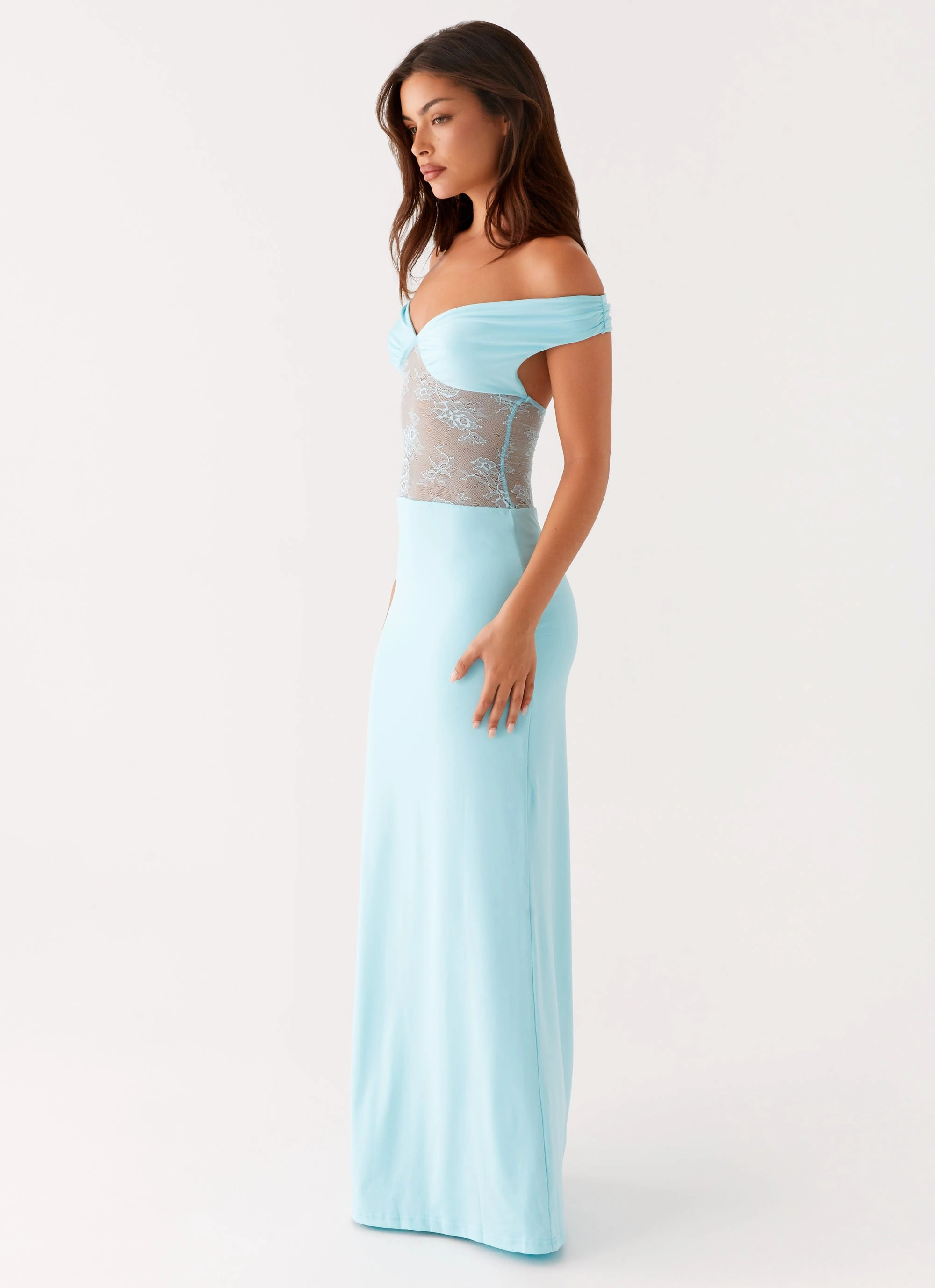 Poised Vibe Vibrant color Infatuation Lace Maxi Dress - Turquoise