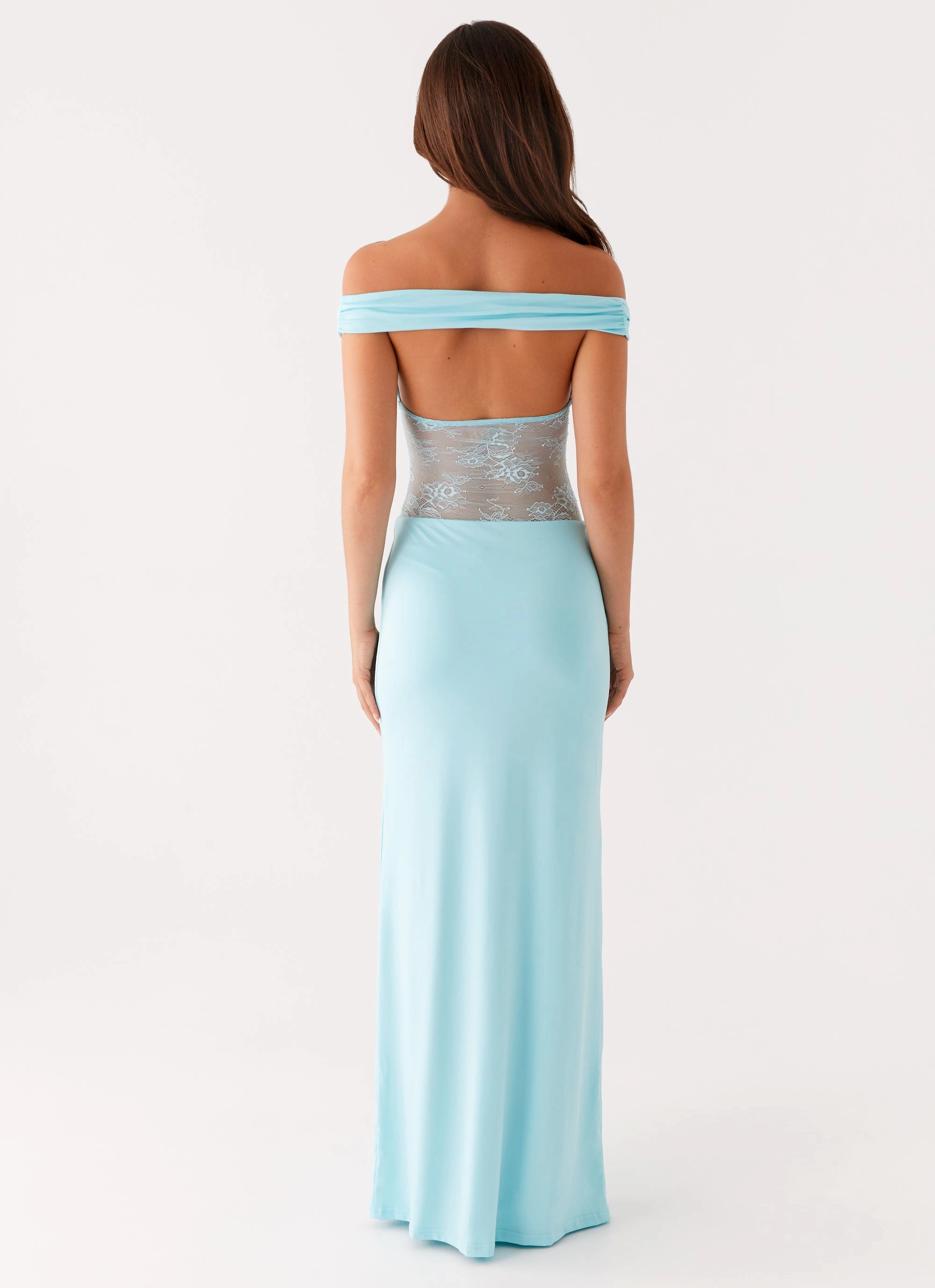 Soft Lines Vibrant Tone Infatuation Lace Maxi Dress - Turquoise