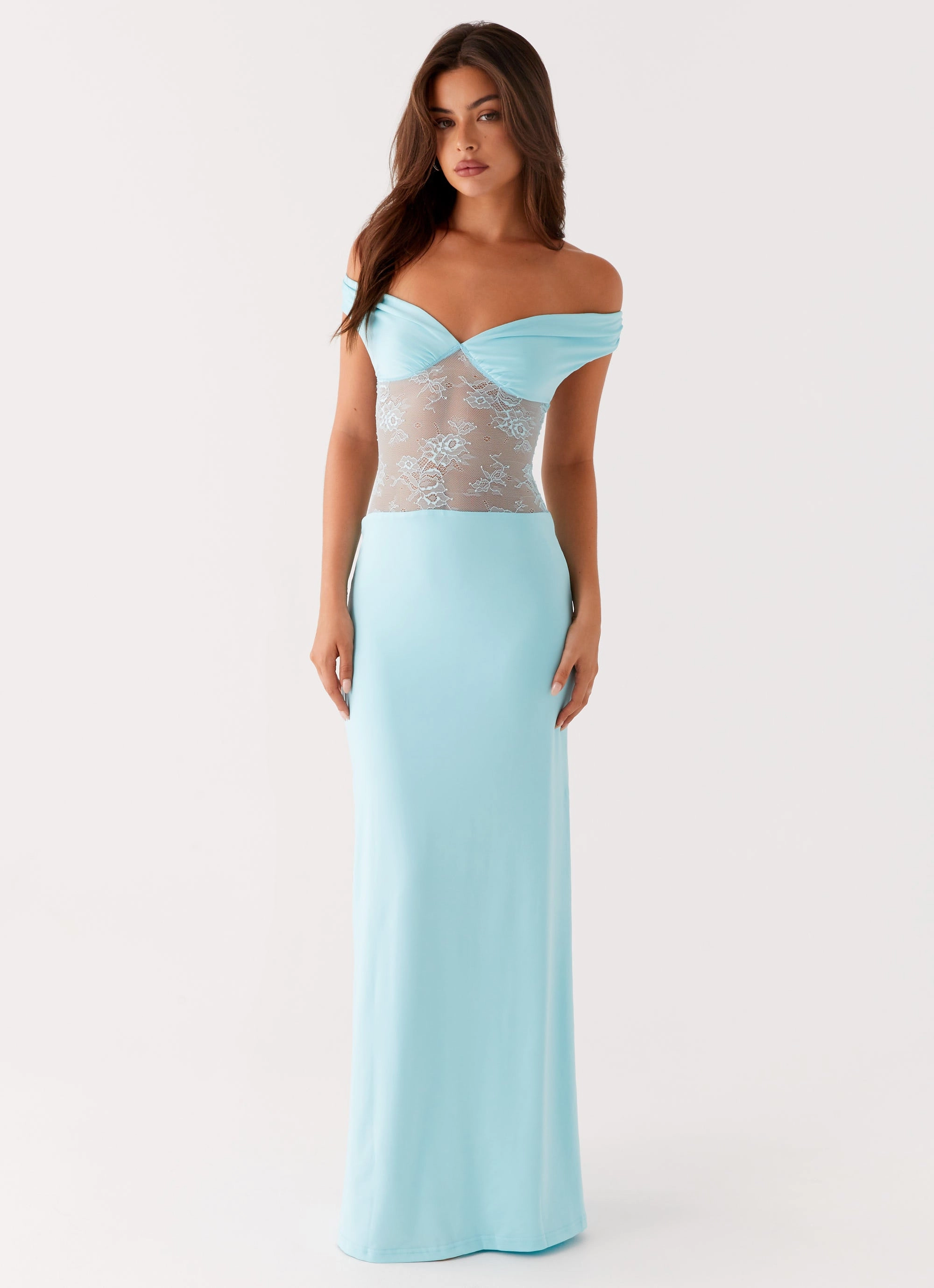 Waist-Cinching Vibrant Layer Infatuation Lace Maxi Dress - Turquoise