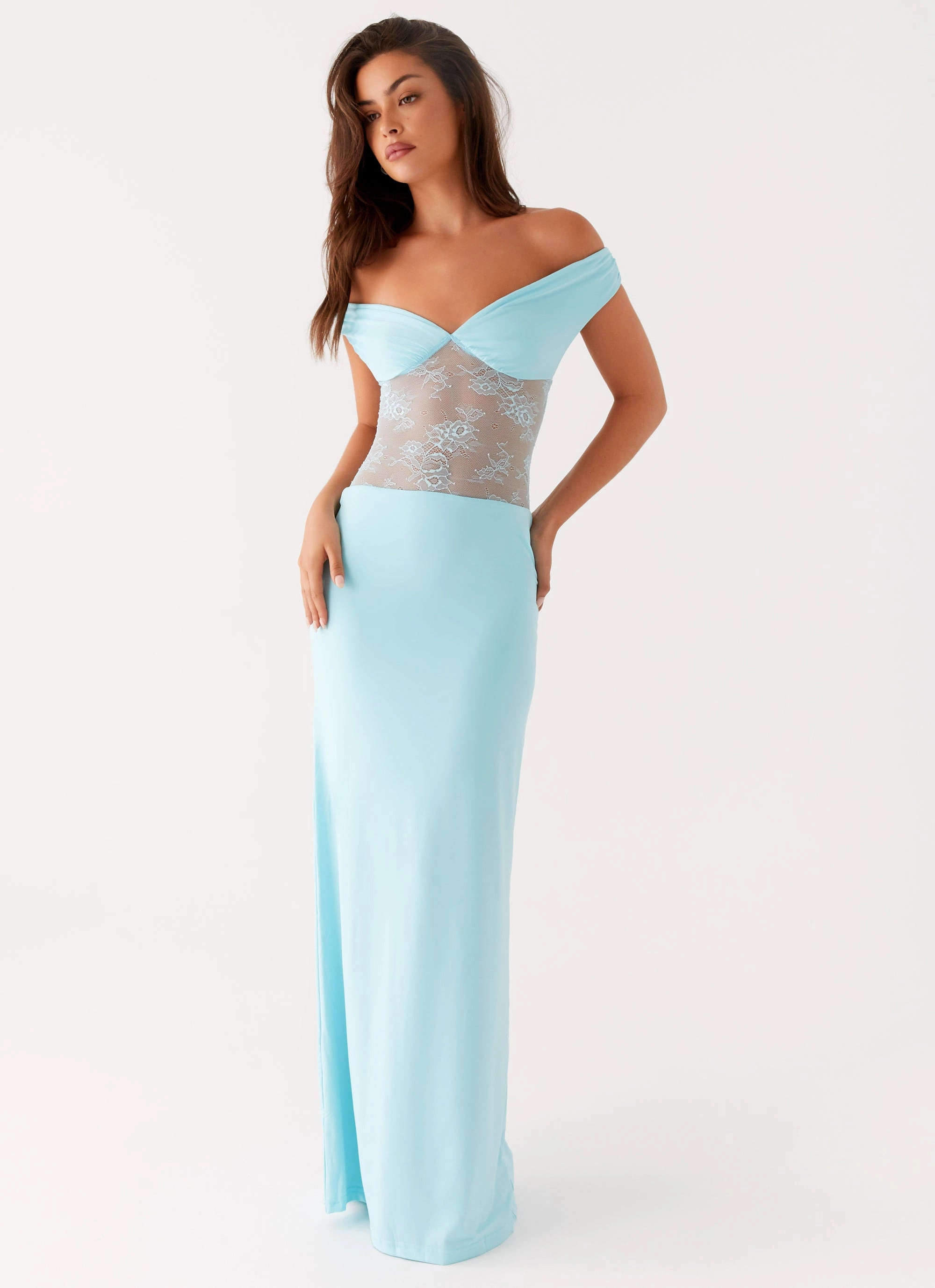 Cozy Layer Infatuation Lace Maxi Dress - Turquoise