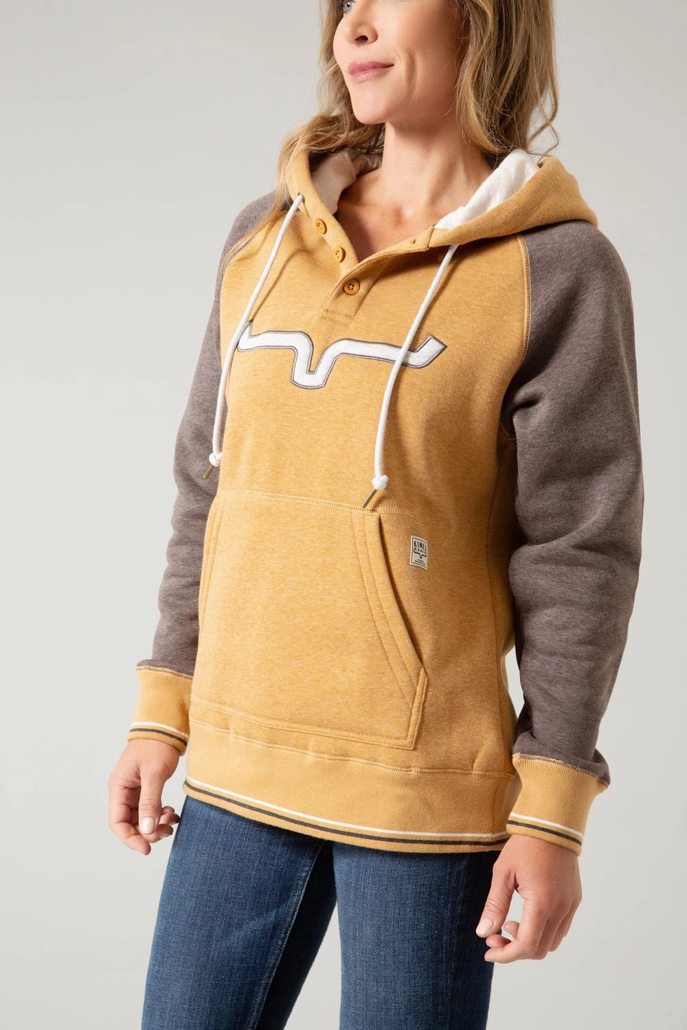 High Neck Kimes Ranch Womens Amigo Mustard Cotton Blend Hoodie
