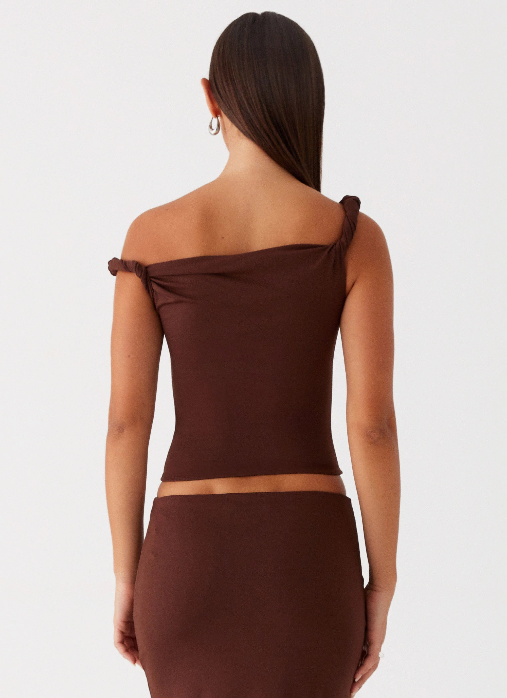 Solace Soul Twist Shoulder Top - Chocolate Non Closure Collar