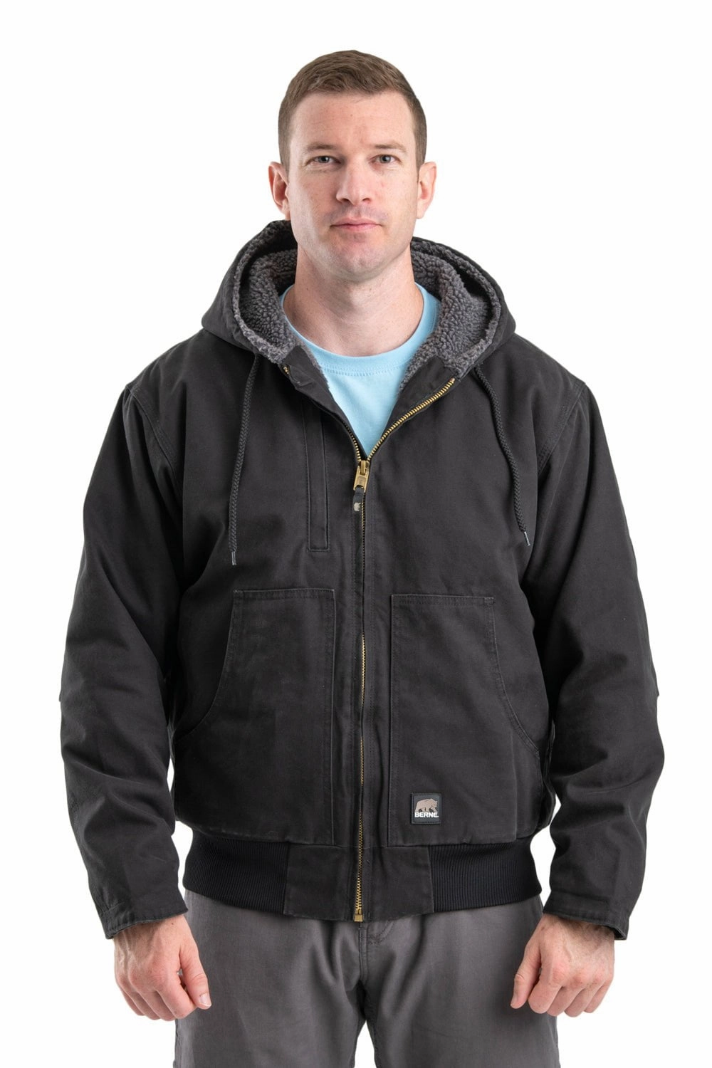 Casual Work Look Berne Mens Black 100% Cotton Washed Hooded Jacket