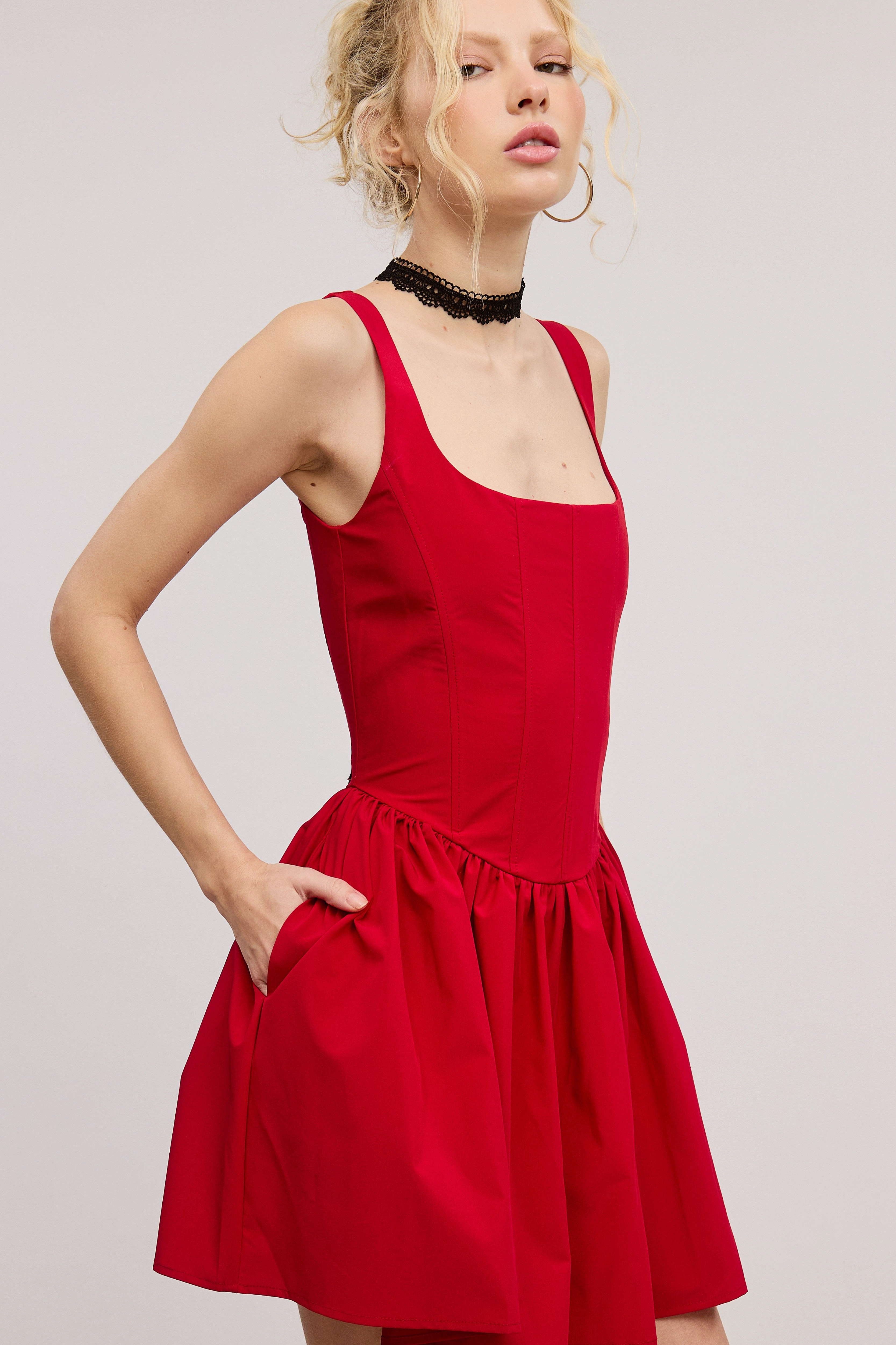 Kasey Corset Mini Dress - Red Soft Knit Durable Binding