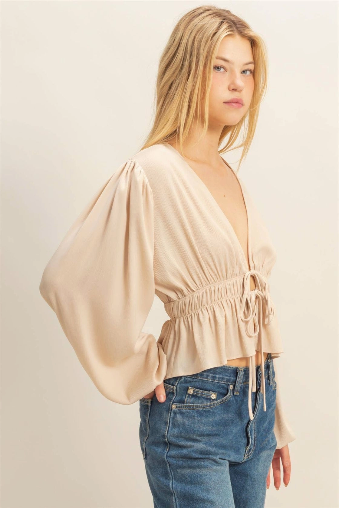 Deep V Peasant Blouse - Champagne QuickRelease Closures