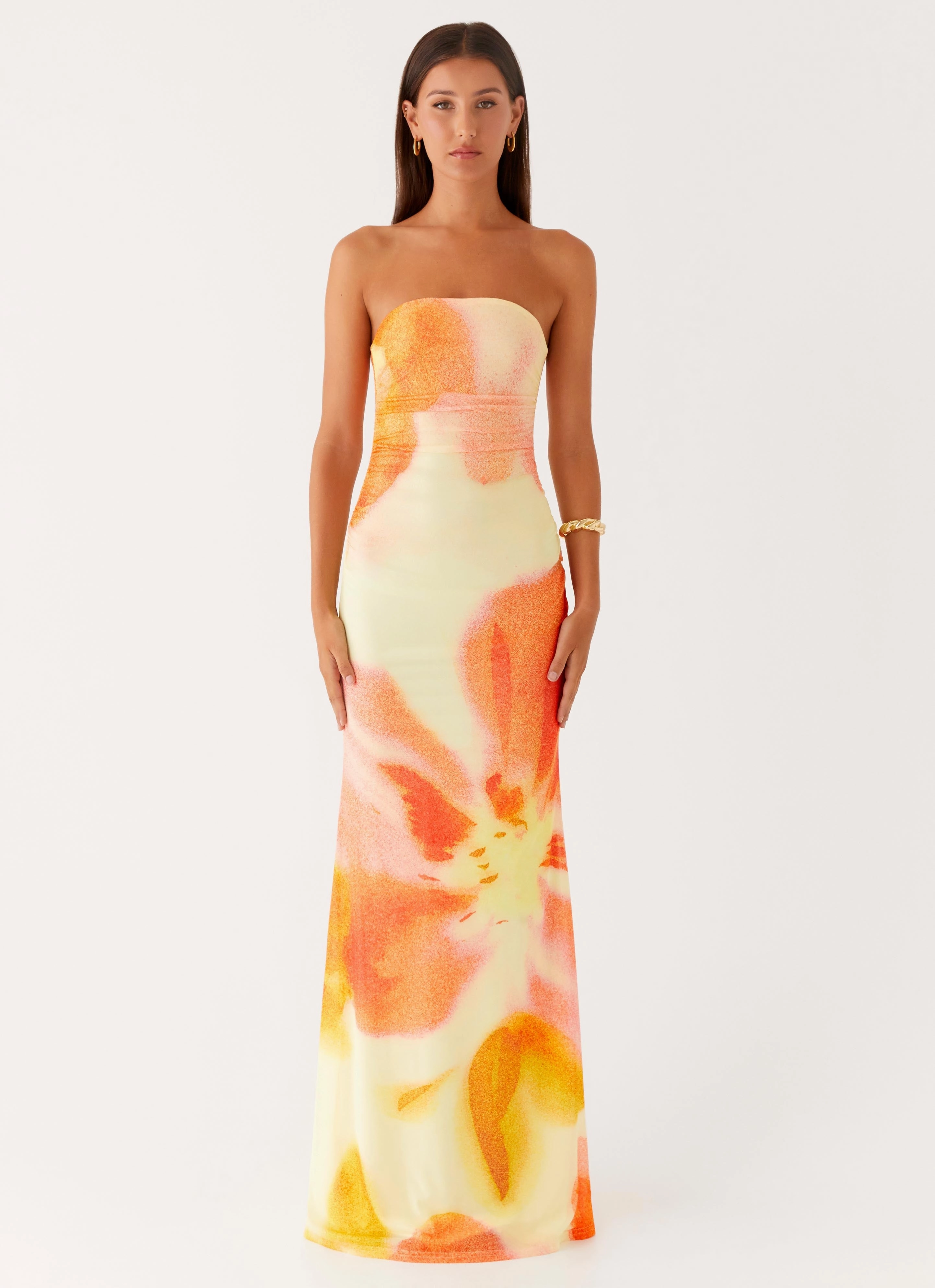 Sheer Look Sleek Movement Iroha Strapless Maxi Dress - Mimosa Blossom