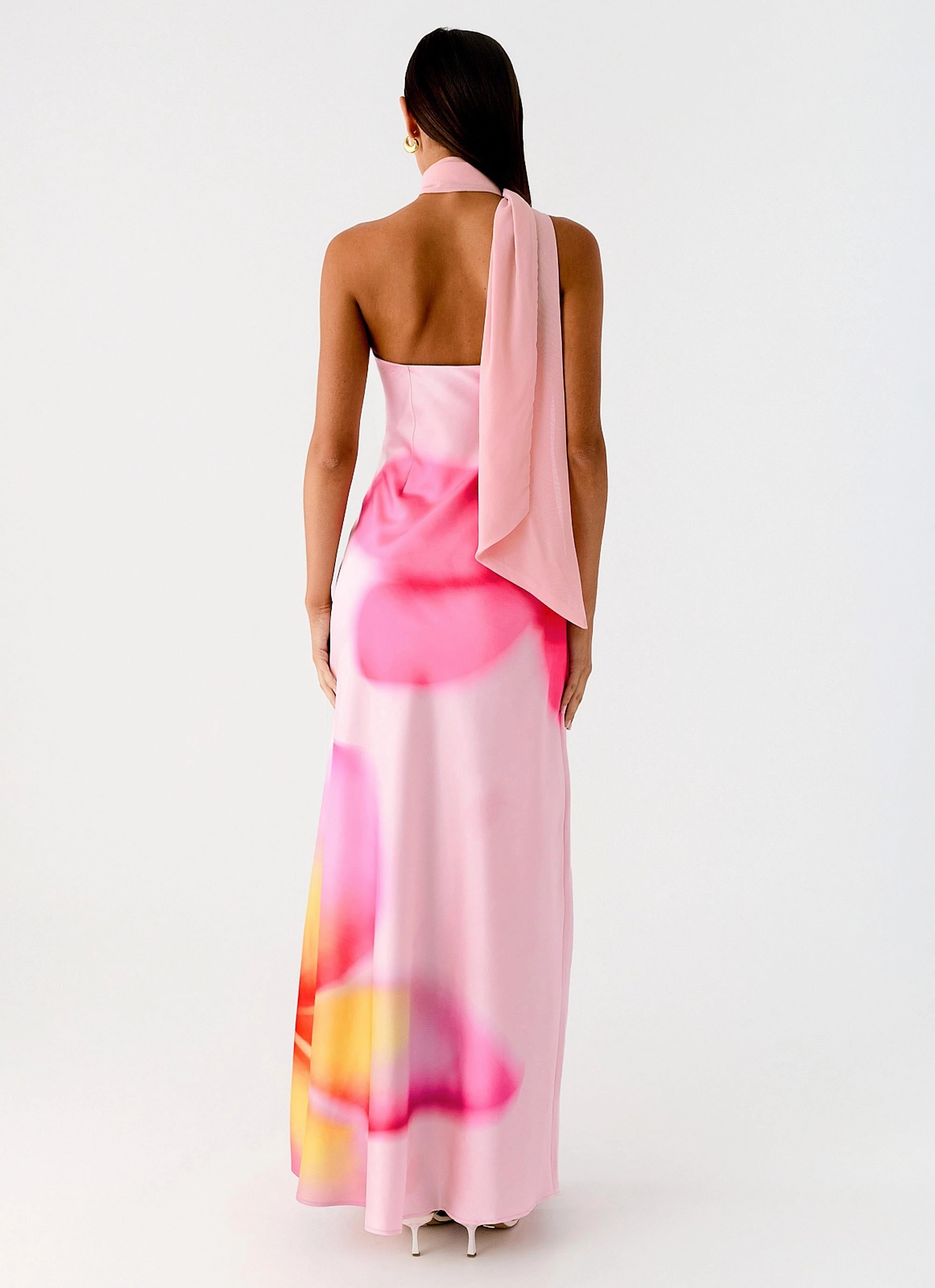 Isa Scarf Satin Maxi Dress - Frangipani Pink MoistureWickingTechnology