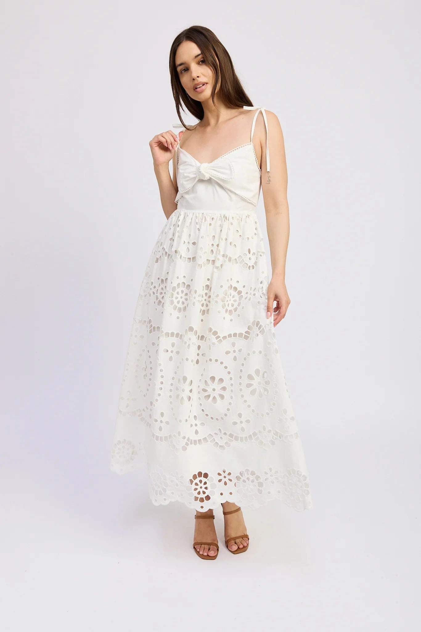 Isabella Embroidered Midi Dress Neutral Look Fashion Option